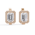 Emerald Cut Halo Diamond Leverback Earrings in 14K & 18K Gold