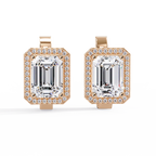 Emerald Cut Halo Diamond Leverback Earrings in 14K & 18K Gold