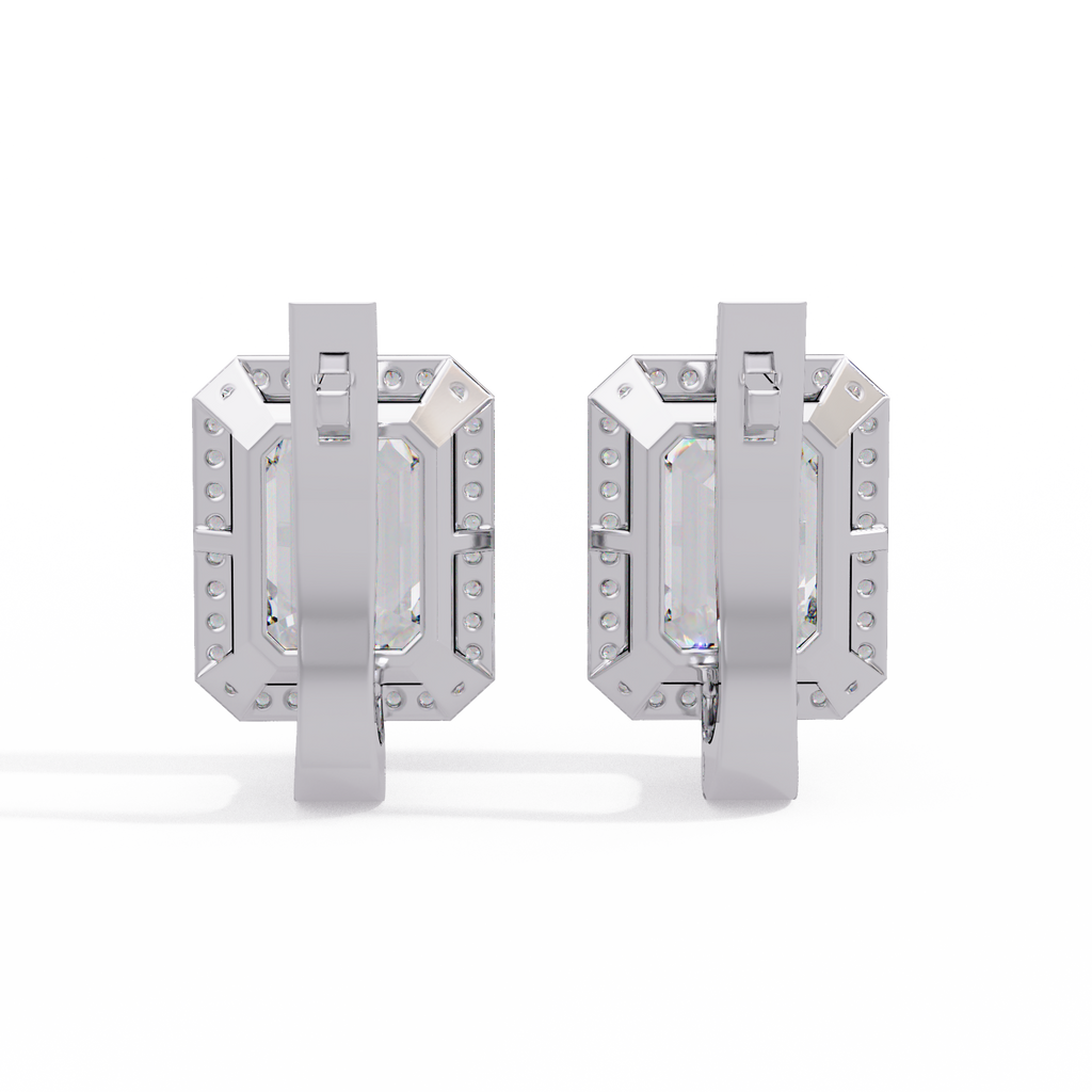 Emerald Cut Halo Diamond Leverback Earrings in 14K & 18K Gold