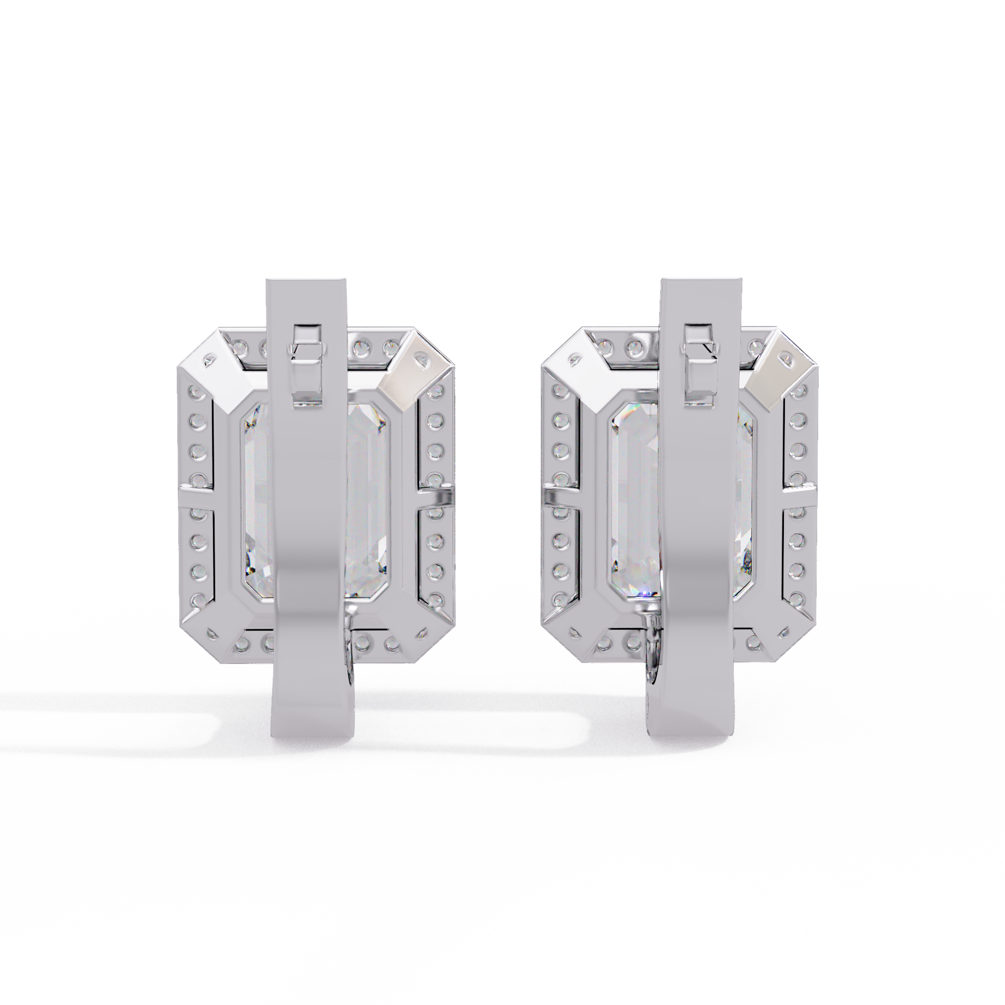 Emerald Cut Halo Diamond Leverback Earrings in 14K & 18K Gold