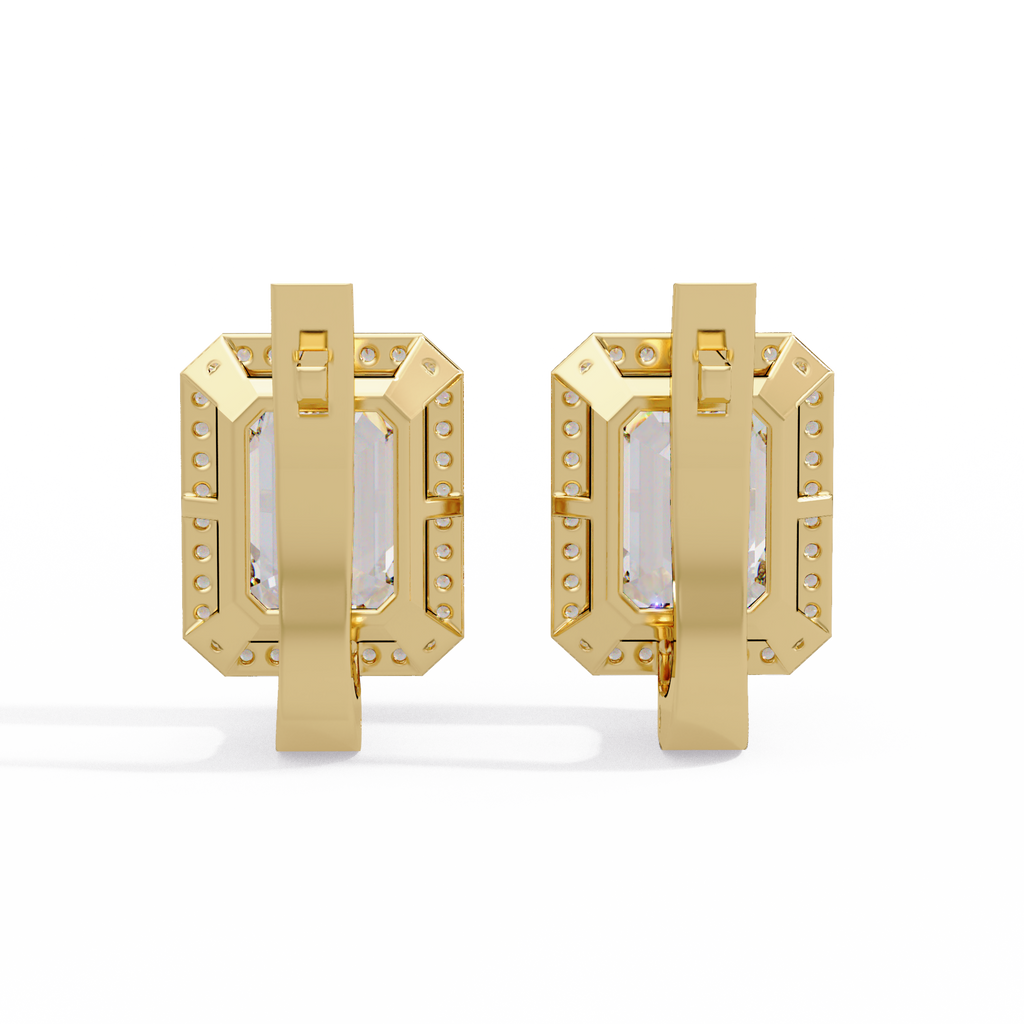 Emerald Cut Halo Diamond Leverback Earrings in 14K & 18K Gold