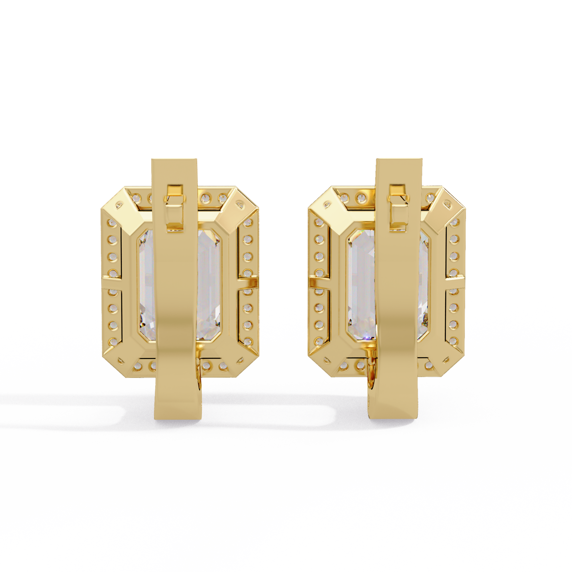 Emerald Cut Halo Diamond Leverback Earrings in 14K & 18K Gold