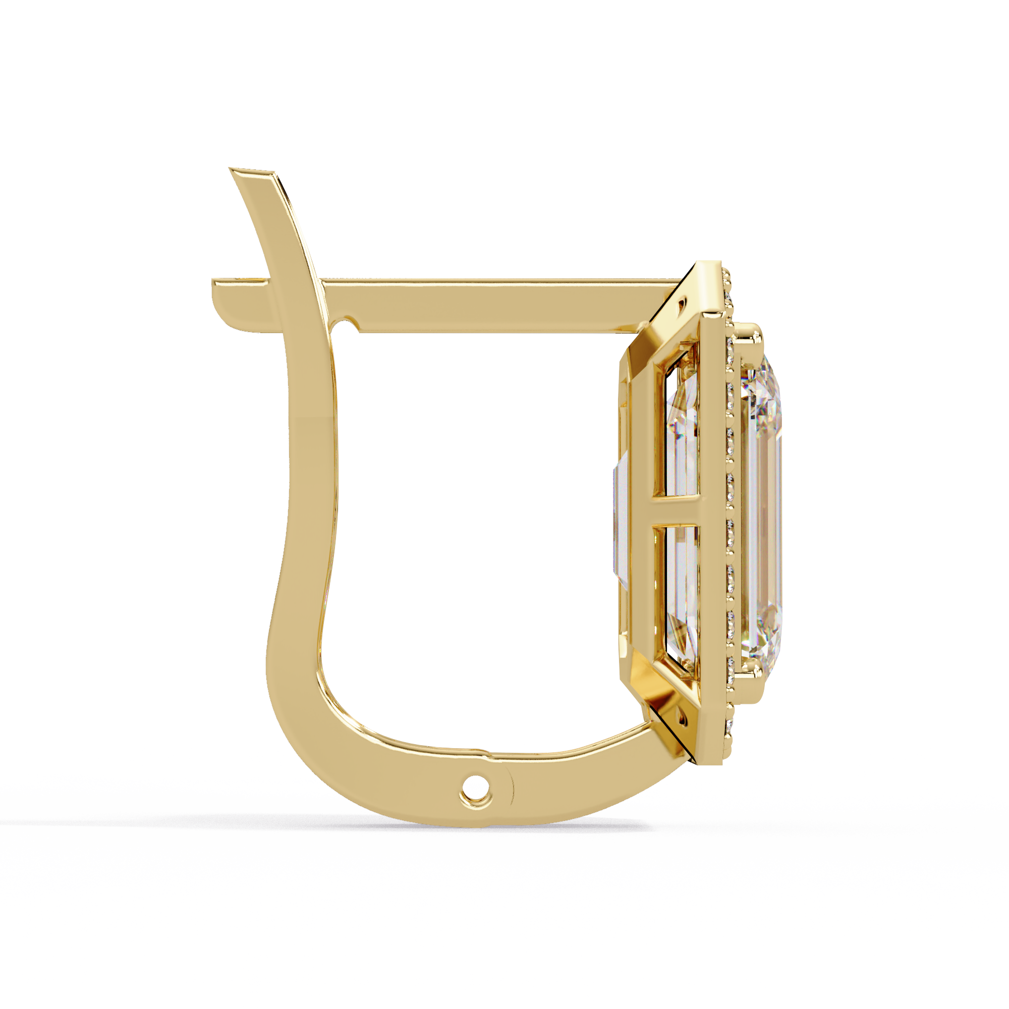 Emerald Cut Halo Diamond Leverback Earrings in 14K & 18K Gold