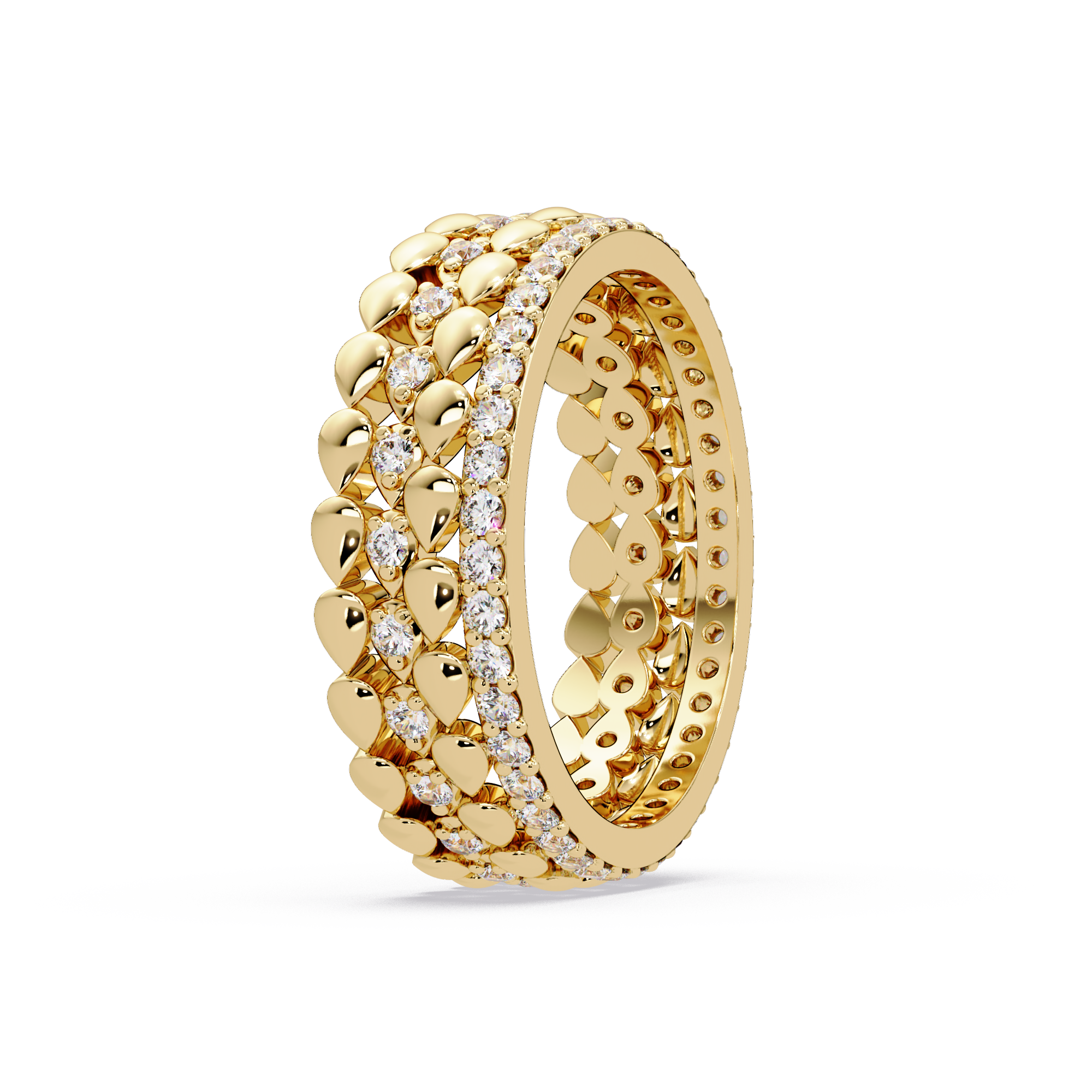 Artisan Crown Motif Multi-Row Diamond Statement Ring