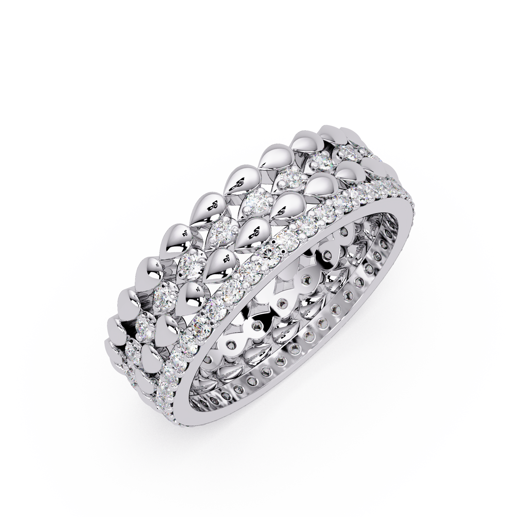 Artisan Crown Motif Multi-Row Diamond Statement Ring