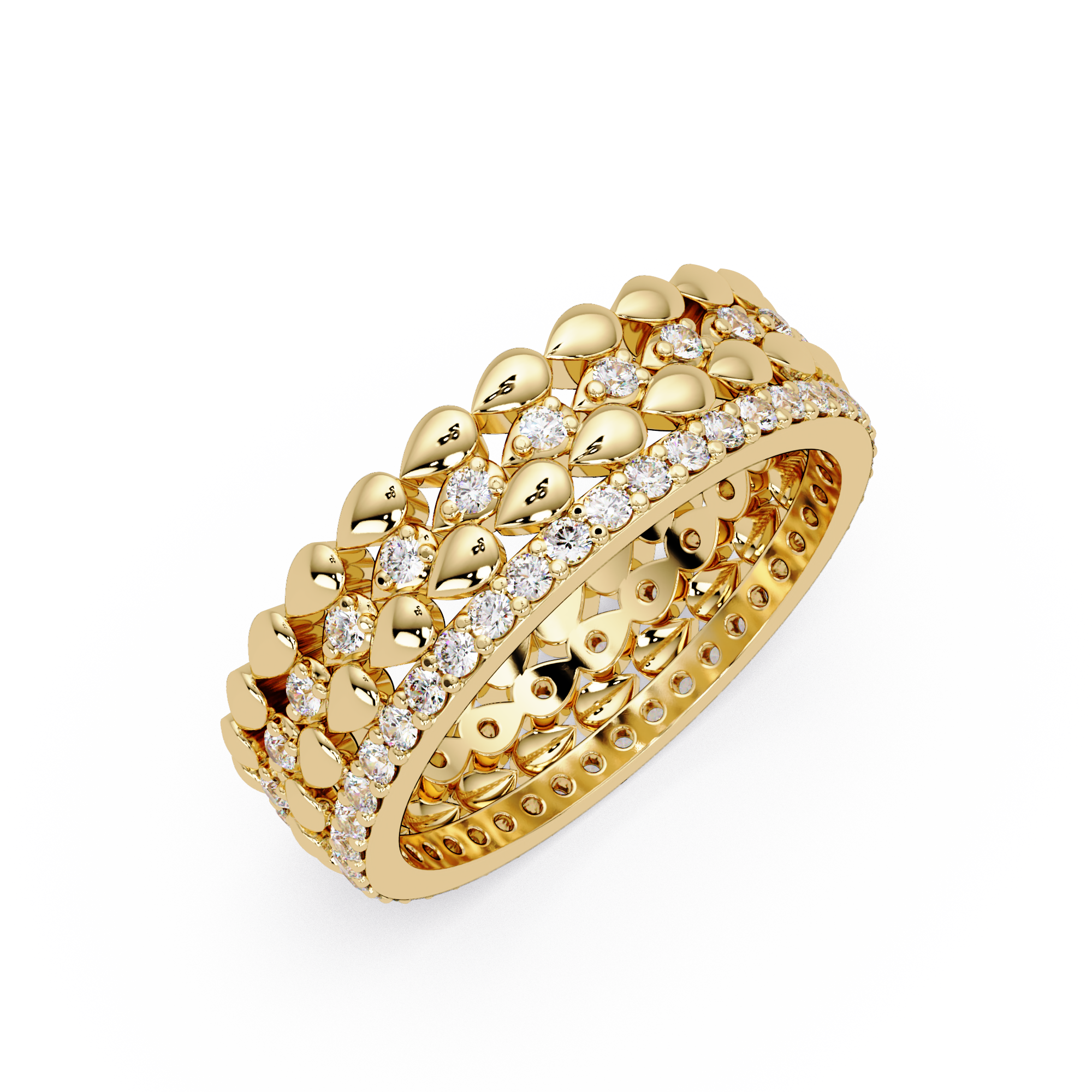 Artisan Crown Motif Multi-Row Diamond Statement Ring