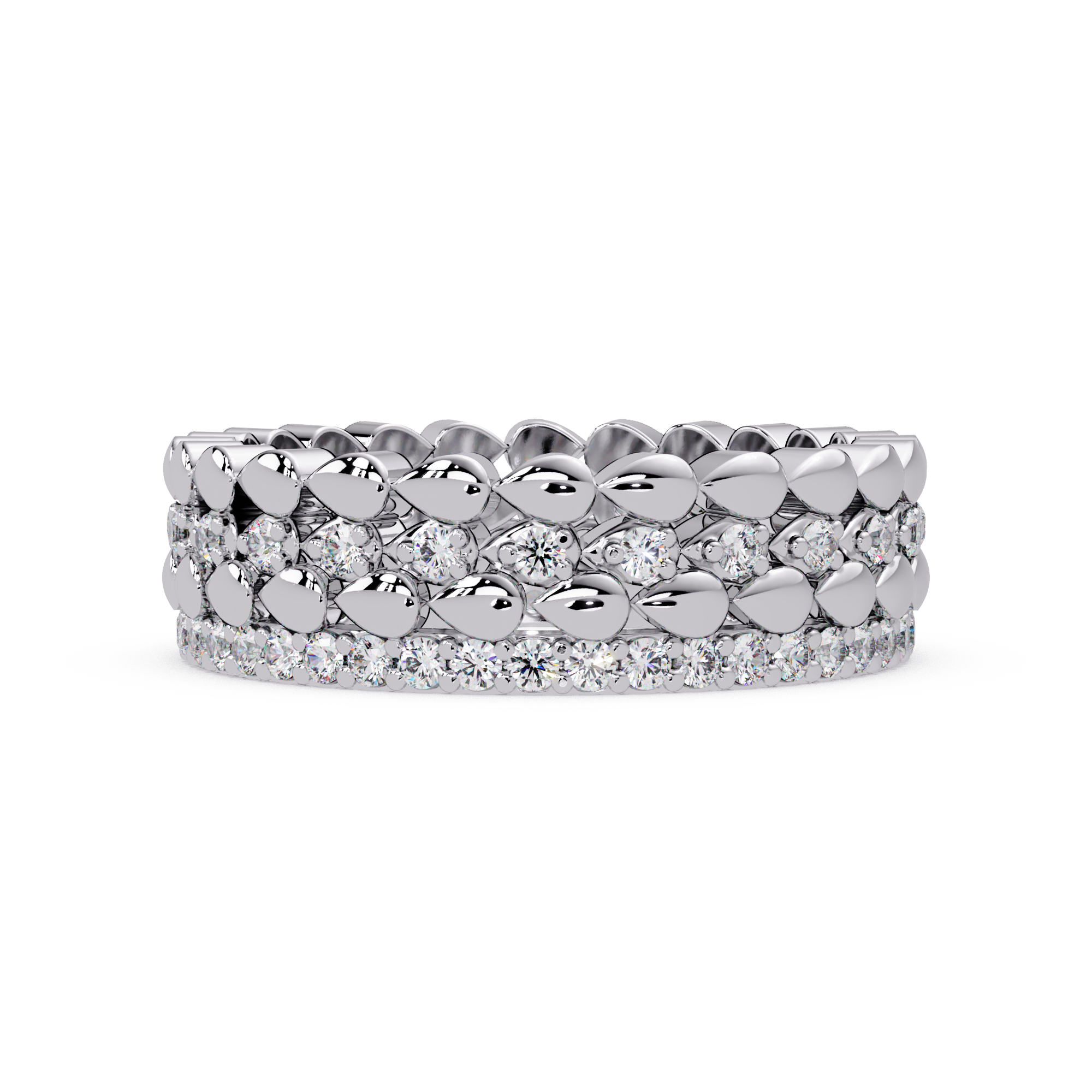 Artisan Crown Motif Multi-Row Diamond Statement Ring