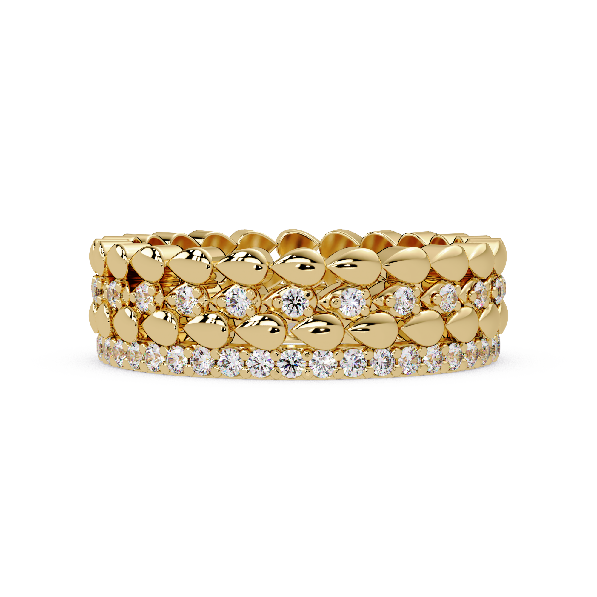 Artisan Crown Motif Multi-Row Diamond Statement Ring