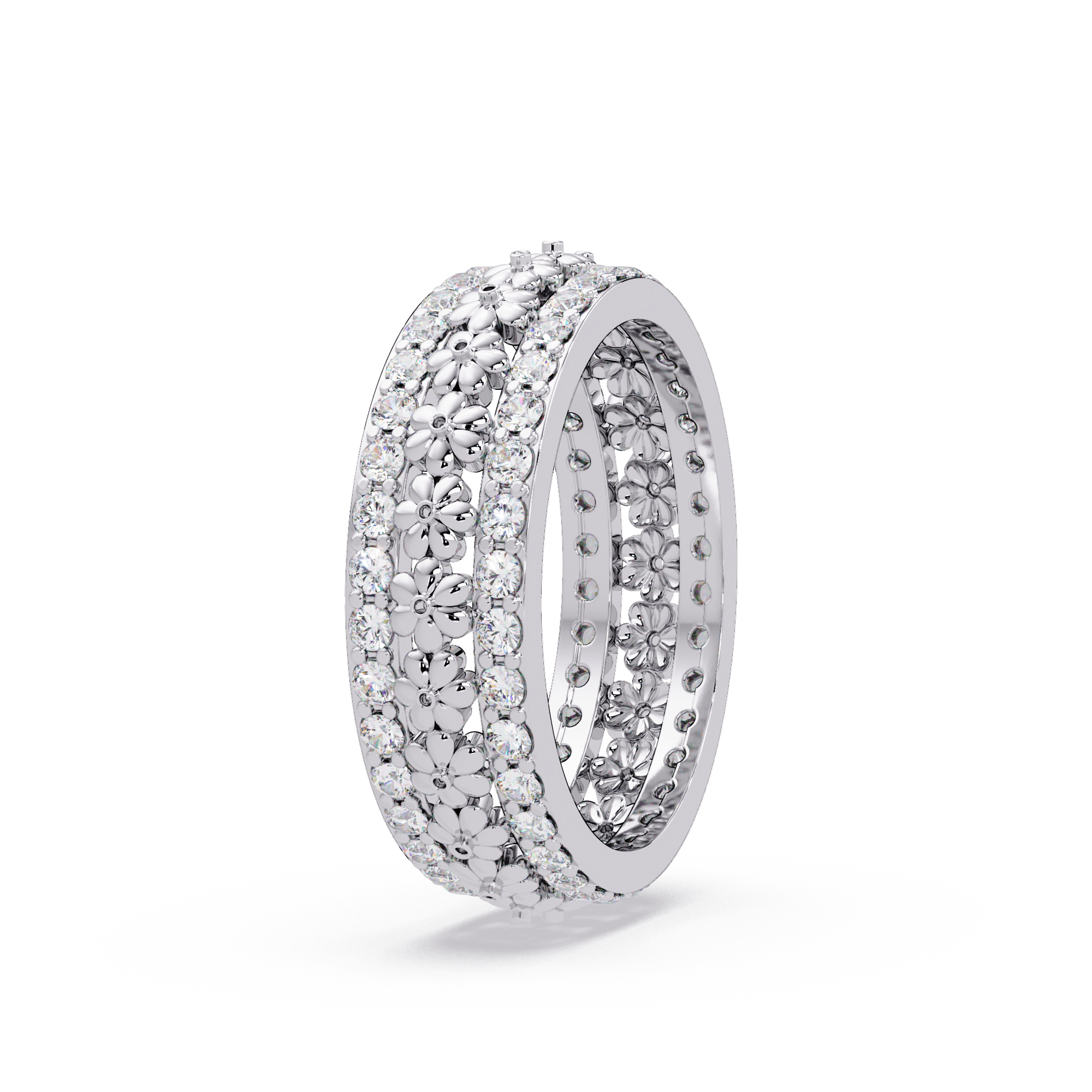 Radiant Cut Diamond Floral Eternity Band Ring