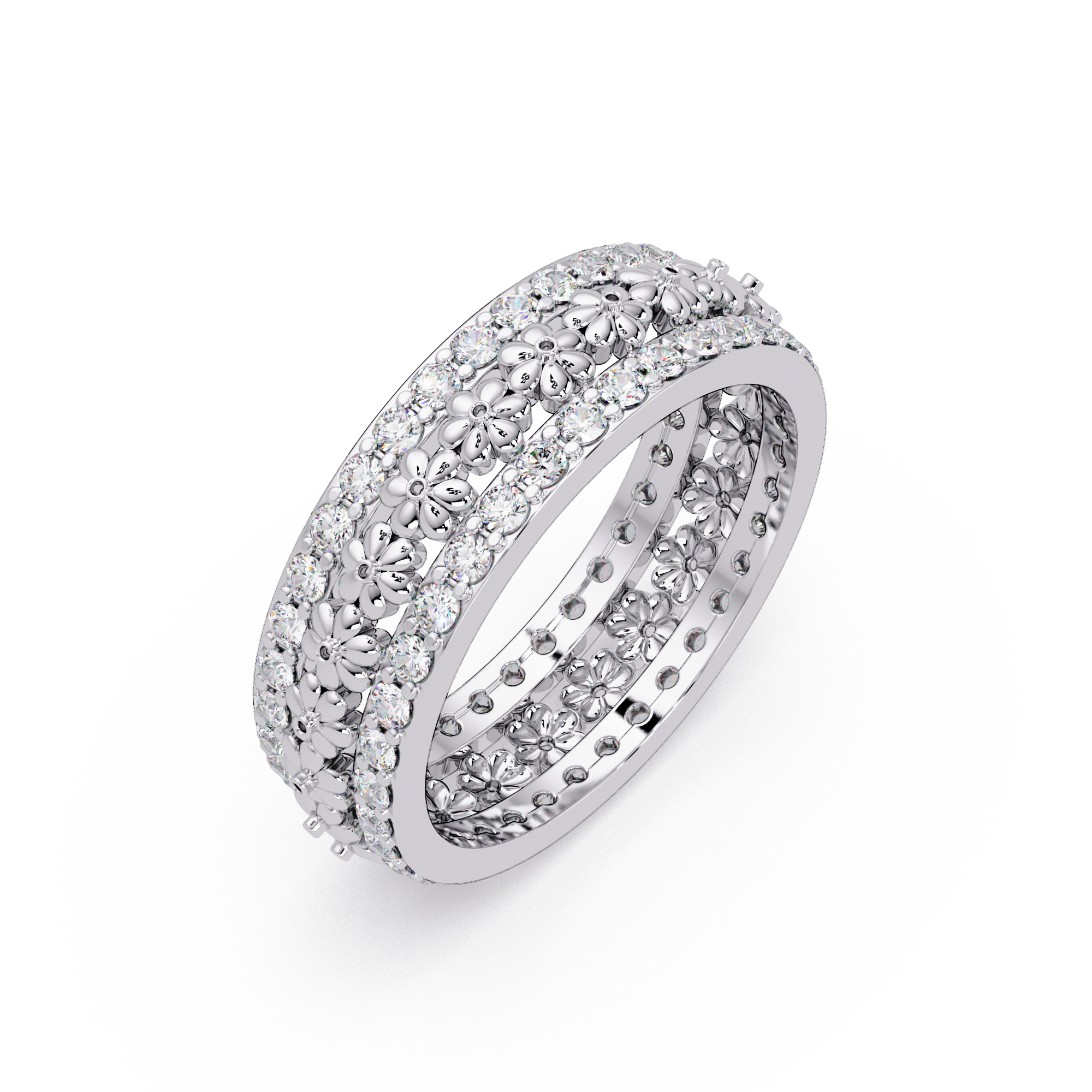 Radiant Cut Diamond Floral Eternity Band Ring