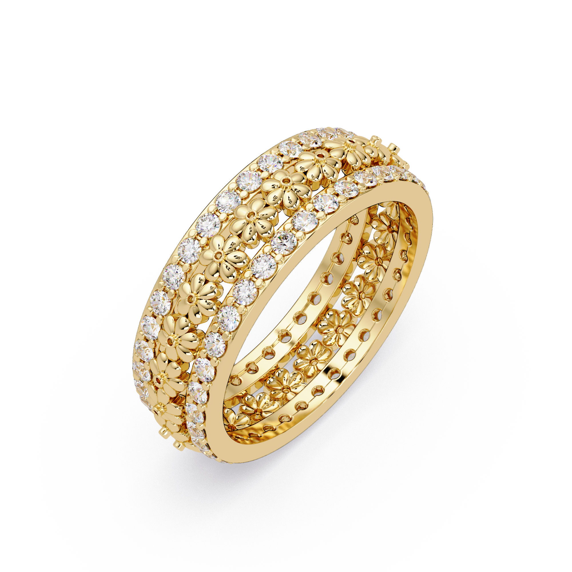 Radiant Cut Diamond Floral Eternity Band Ring