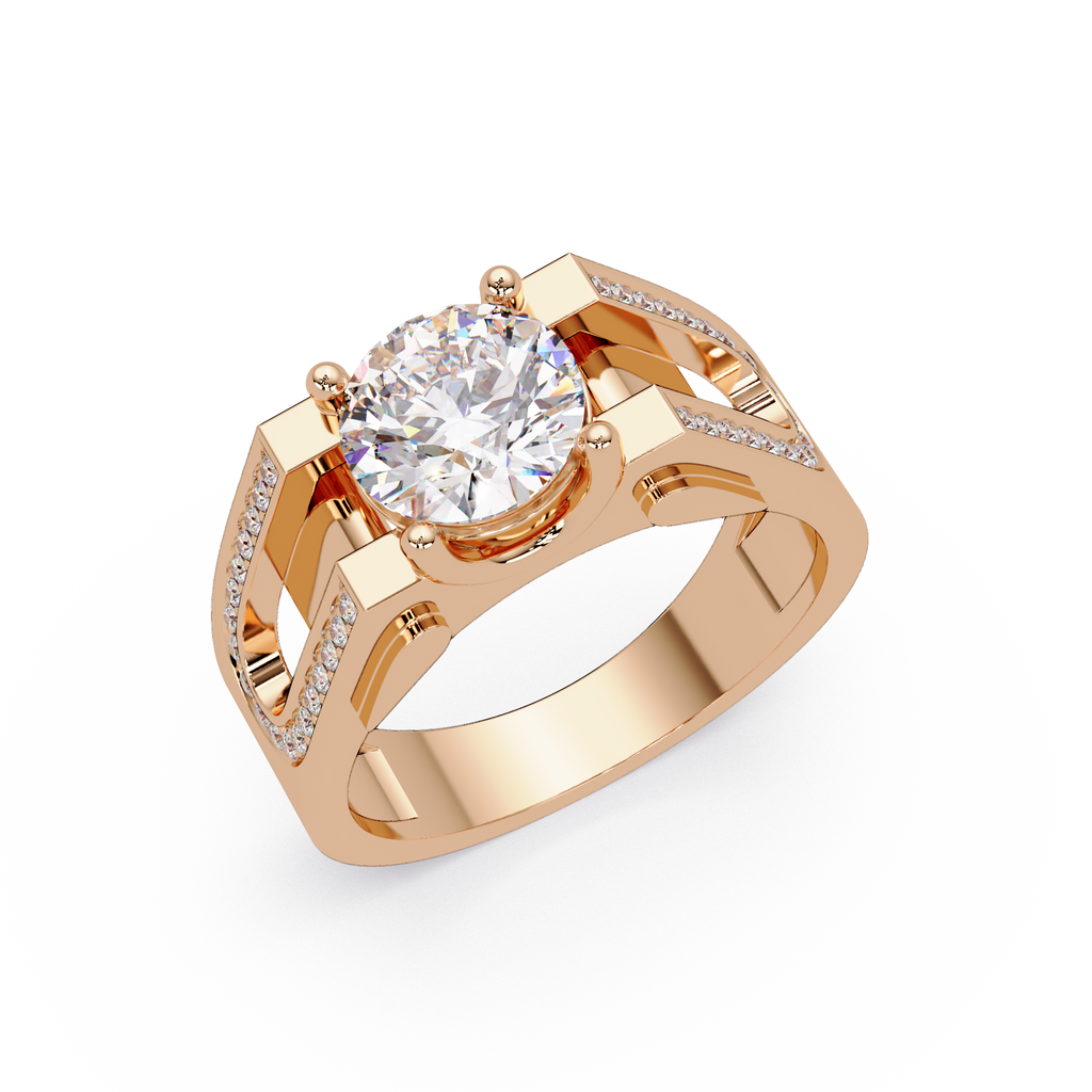 Emerald Square, Marquise & Round Cut Diamond Ladies Ring