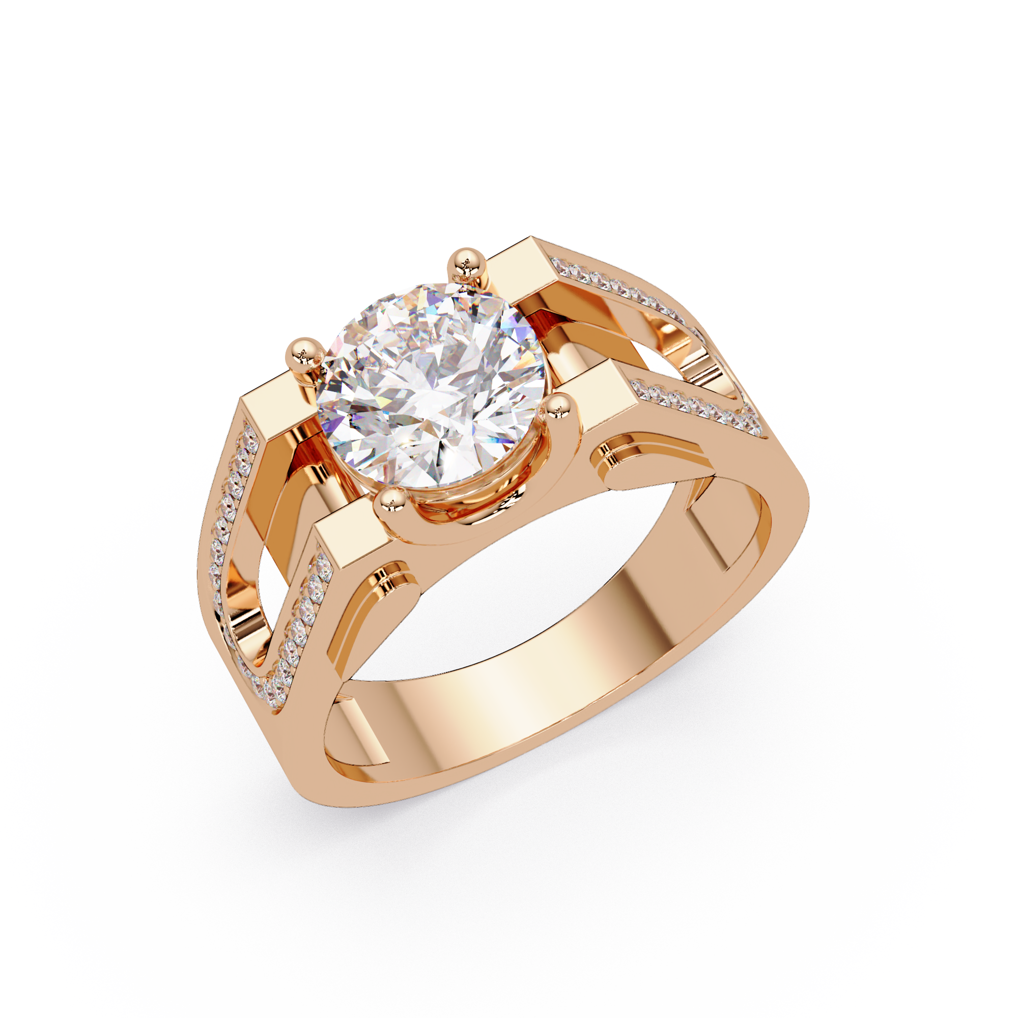 Emerald Square, Marquise & Round Cut Diamond Ladies Ring