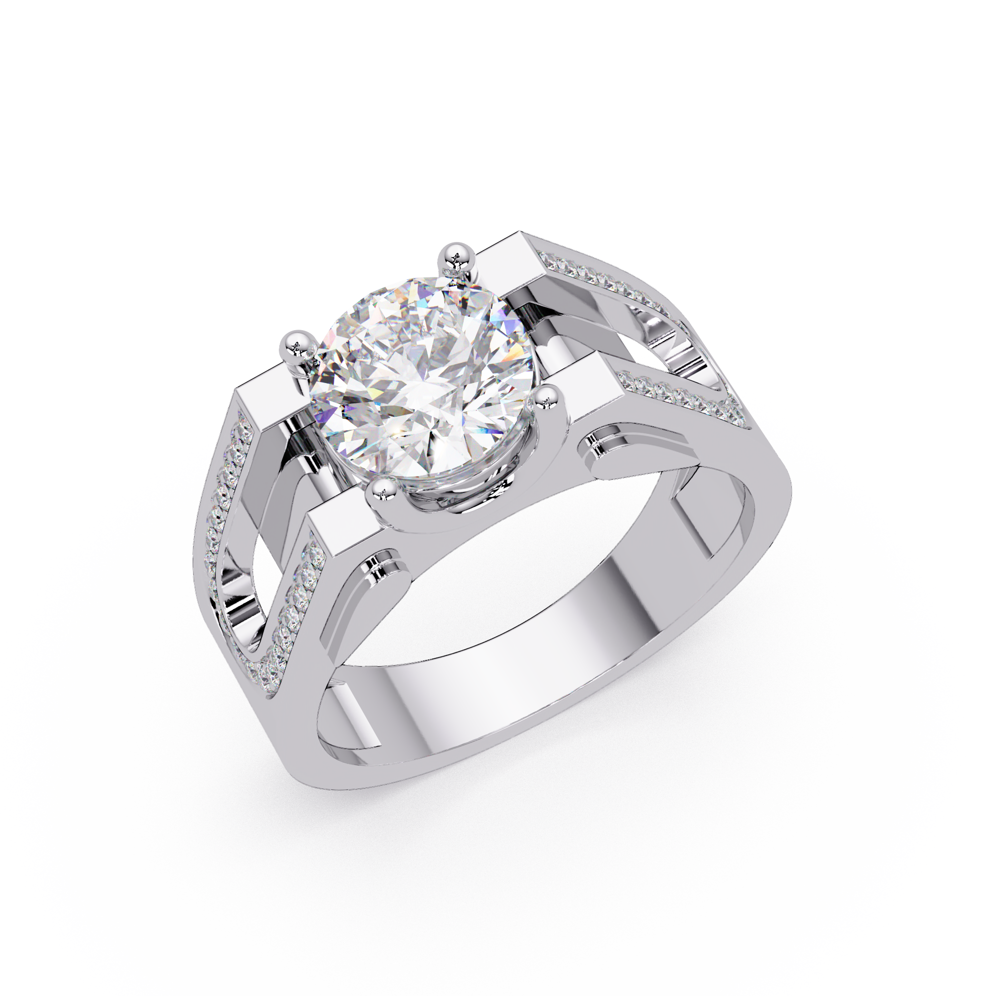 Emerald Square, Marquise & Round Cut Diamond Ladies Ring
