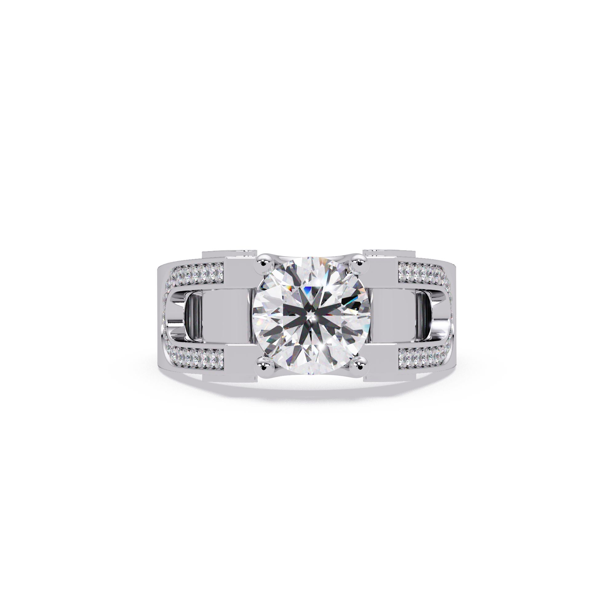 Emerald Square, Marquise & Round Cut Diamond Ladies Ring