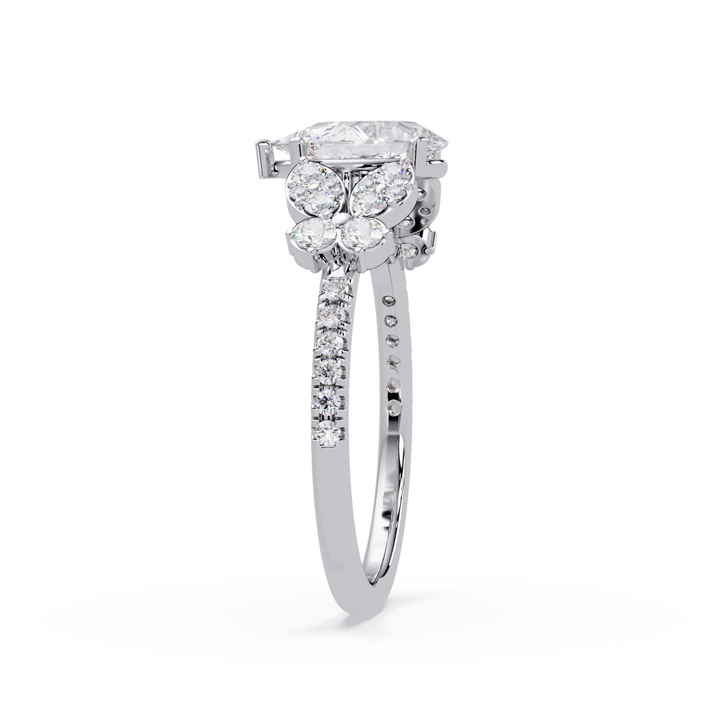 Pear Shape Diamond Floral Engagement Ring