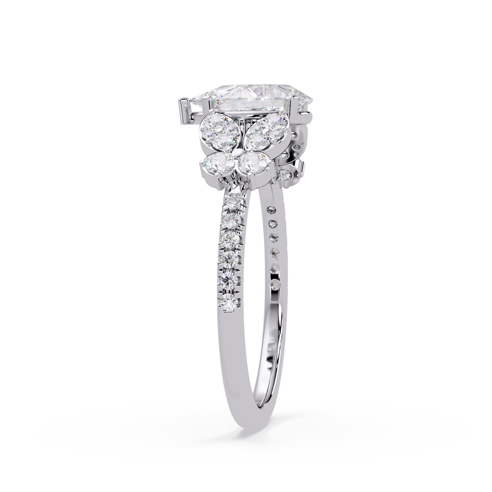 Pear Shape Diamond Floral Engagement Ring