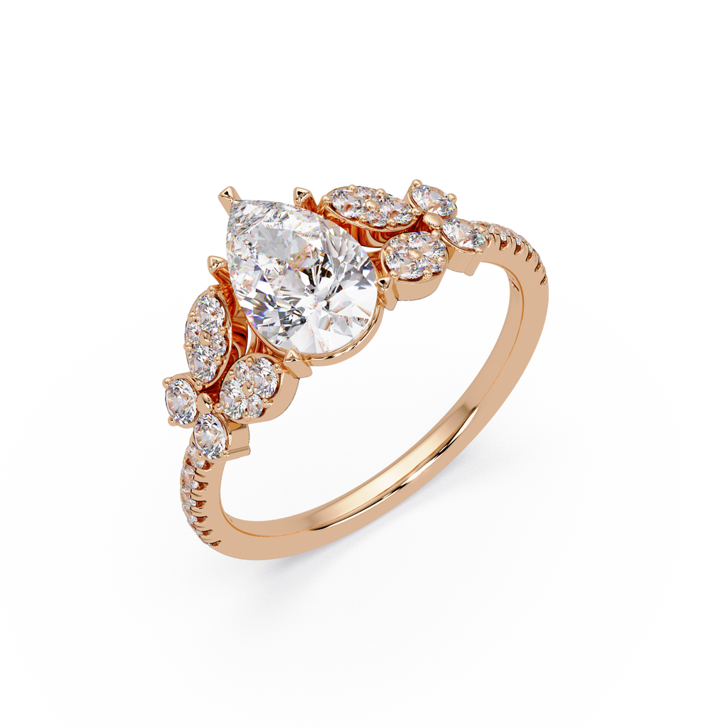 Pear Shape Diamond Floral Engagement Ring