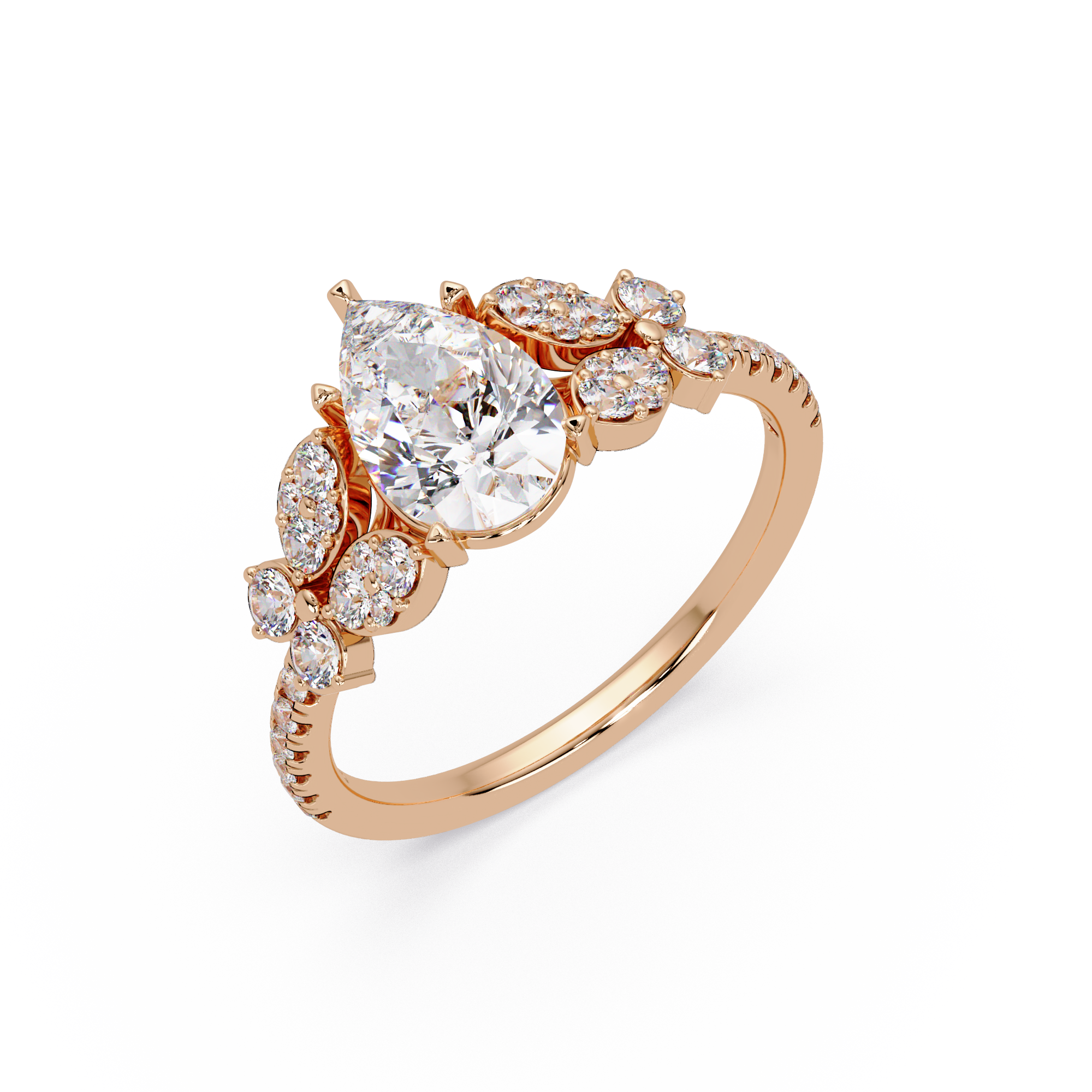 Pear Shape Diamond Floral Engagement Ring