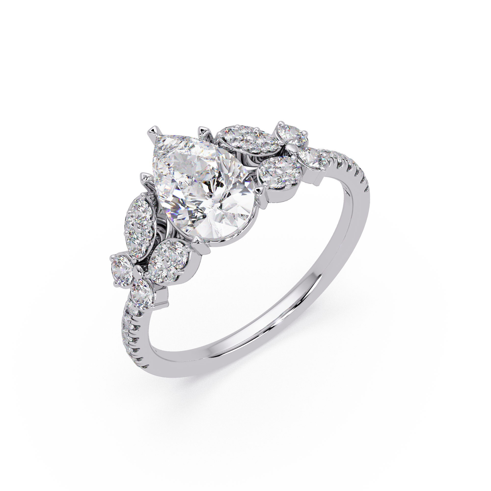 Pear Shape Diamond Floral Engagement Ring