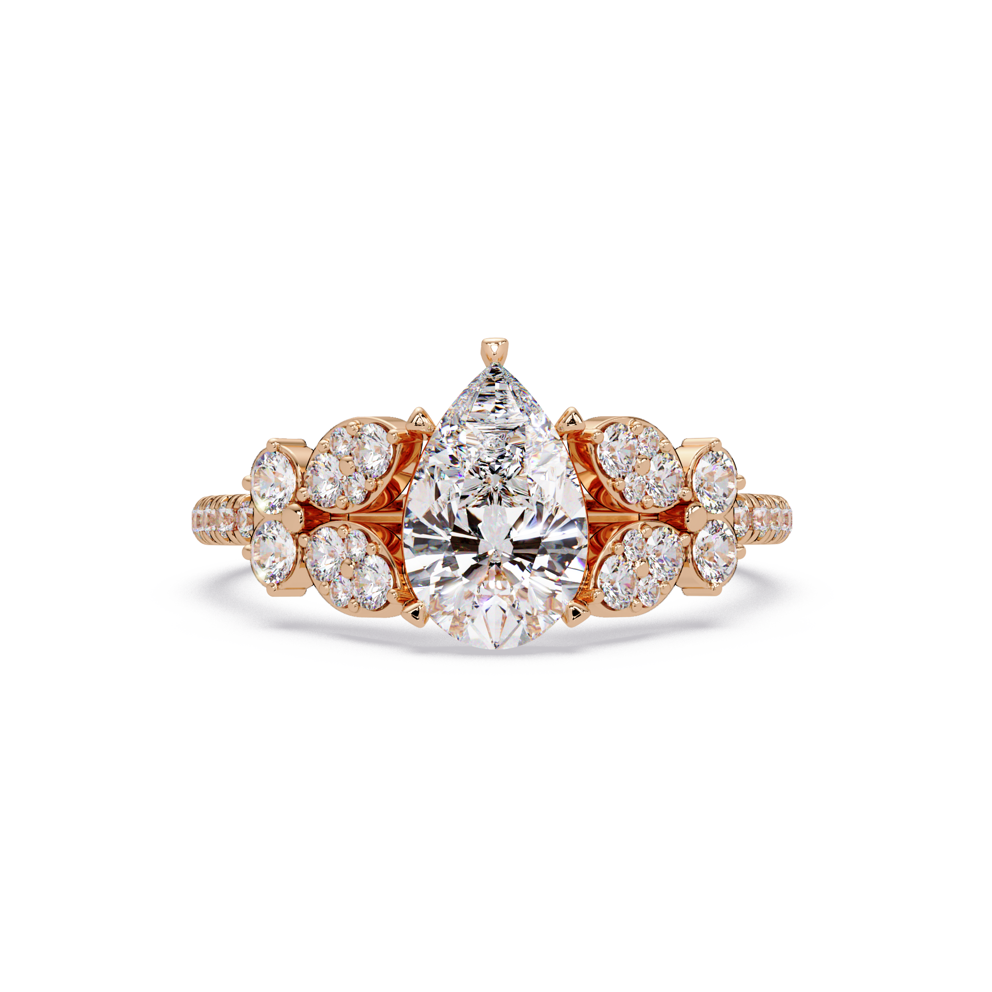 Pear Shape Diamond Floral Engagement Ring