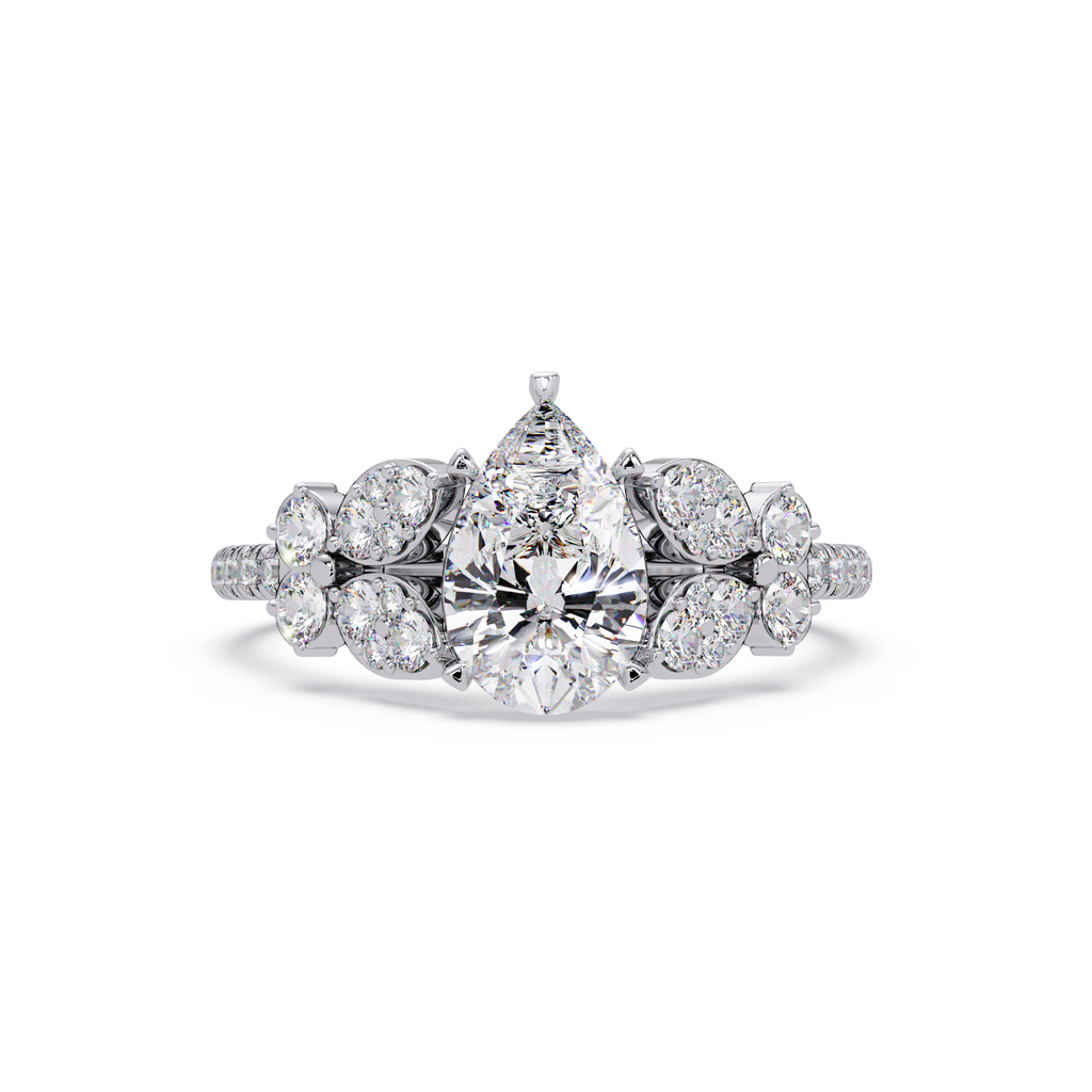 Pear Shape Diamond Floral Engagement Ring