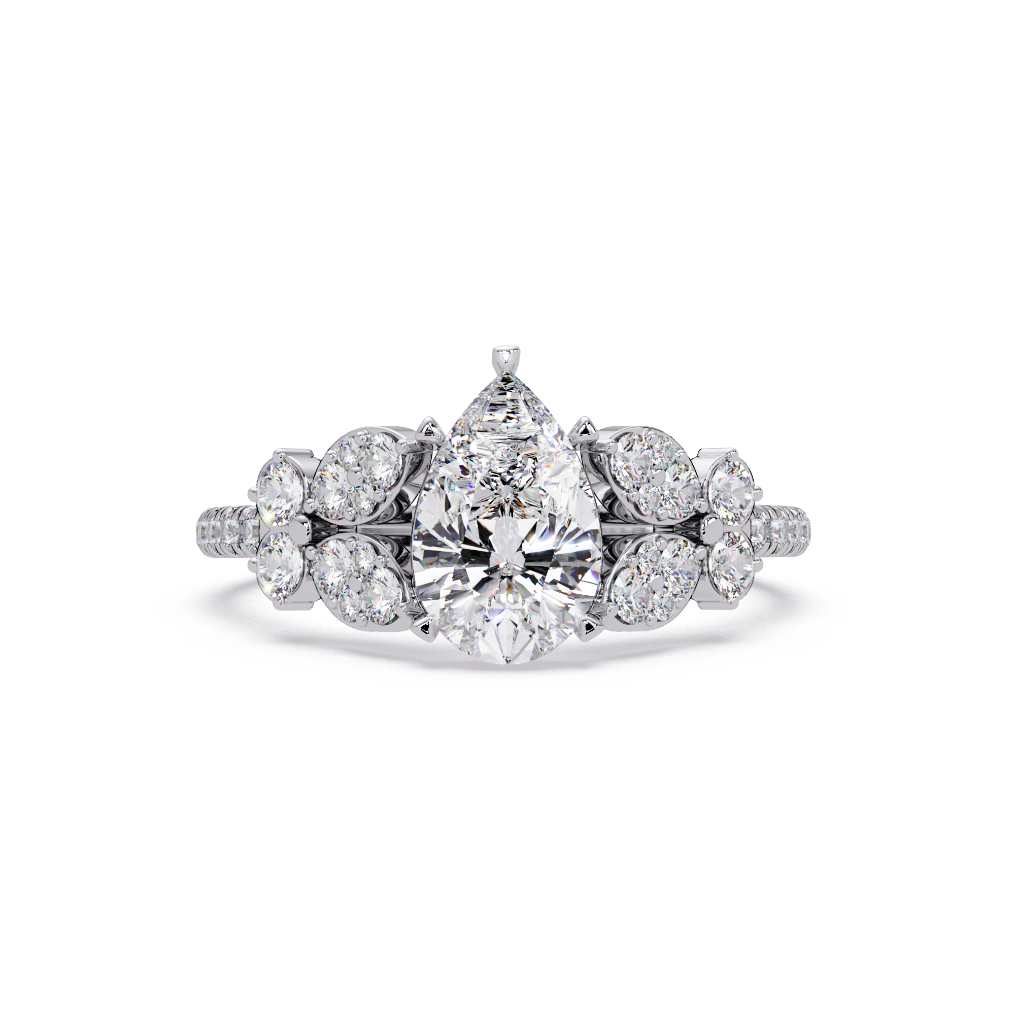Pear Shape Diamond Floral Engagement Ring