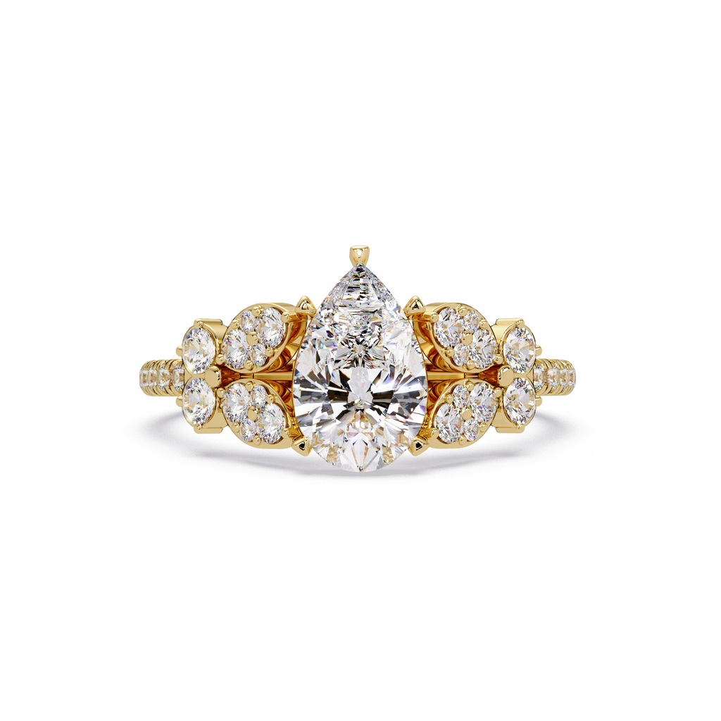 Pear Shape Diamond Floral Engagement Ring