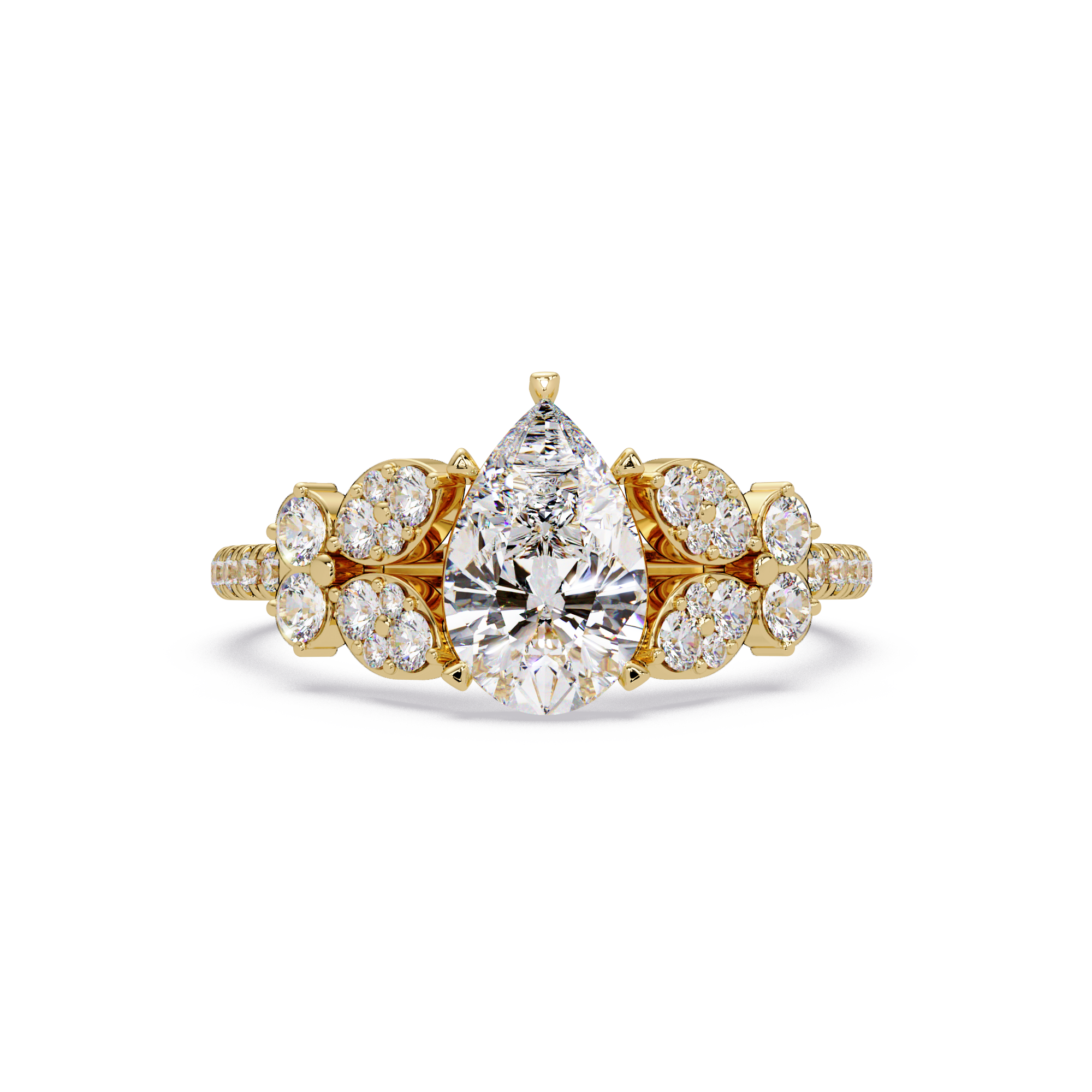 Pear Shape Diamond Floral Engagement Ring