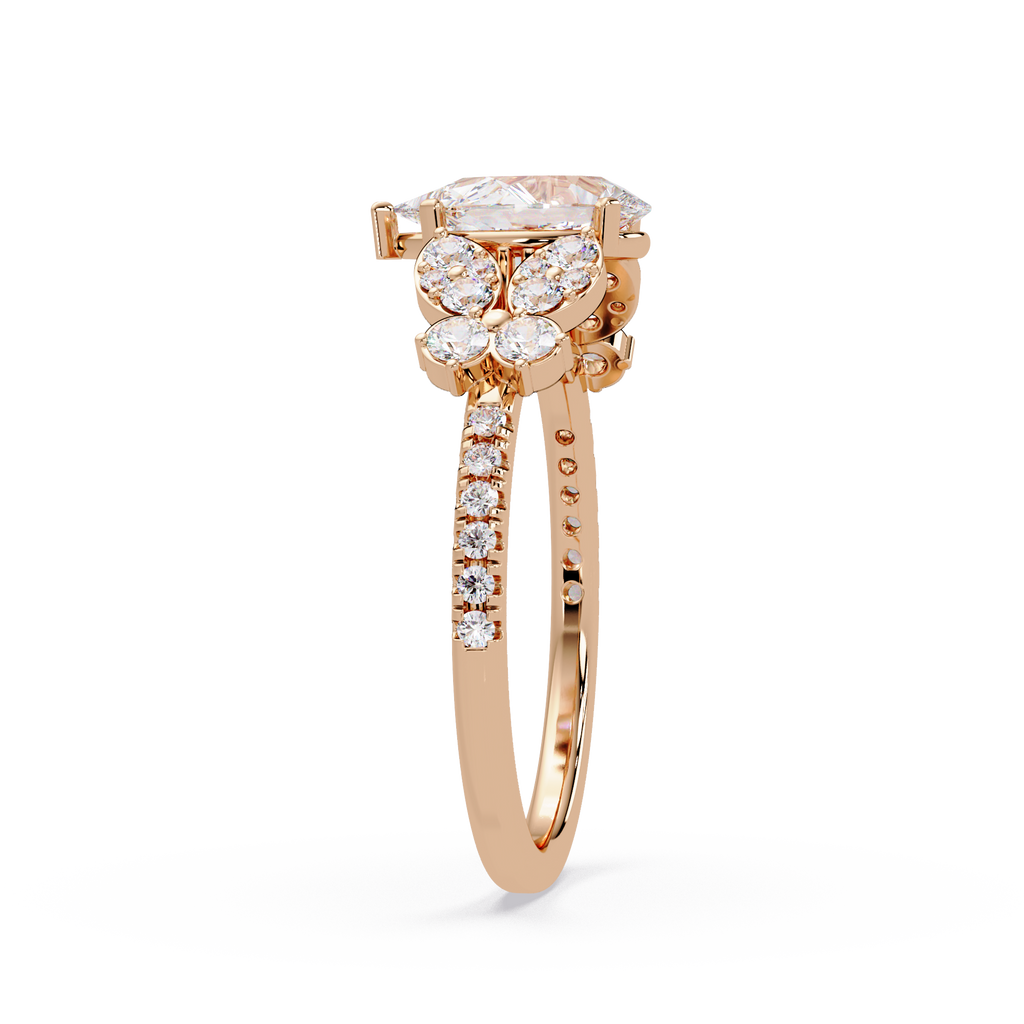 Pear Shape Diamond Floral Engagement Ring