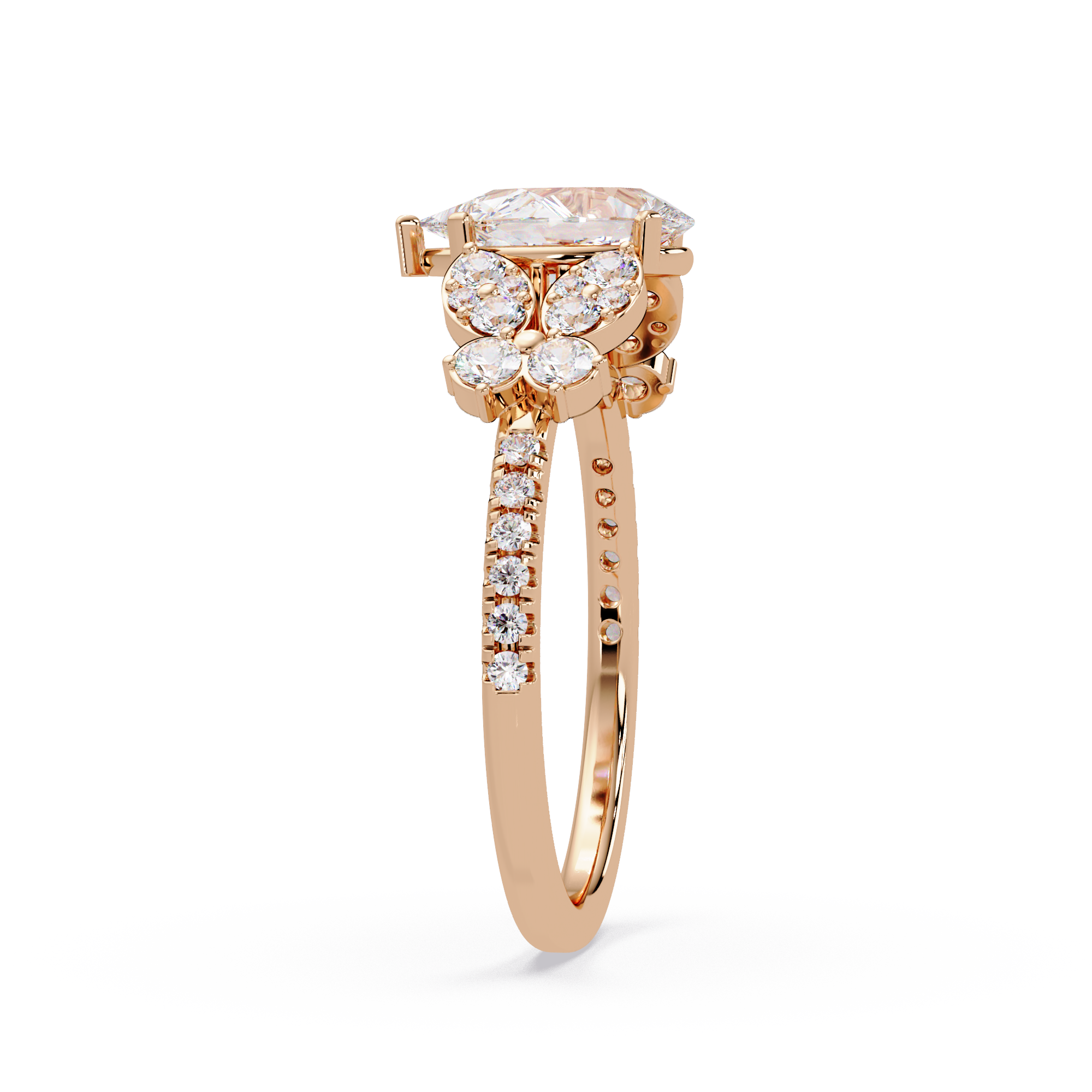 Pear Shape Diamond Floral Engagement Ring