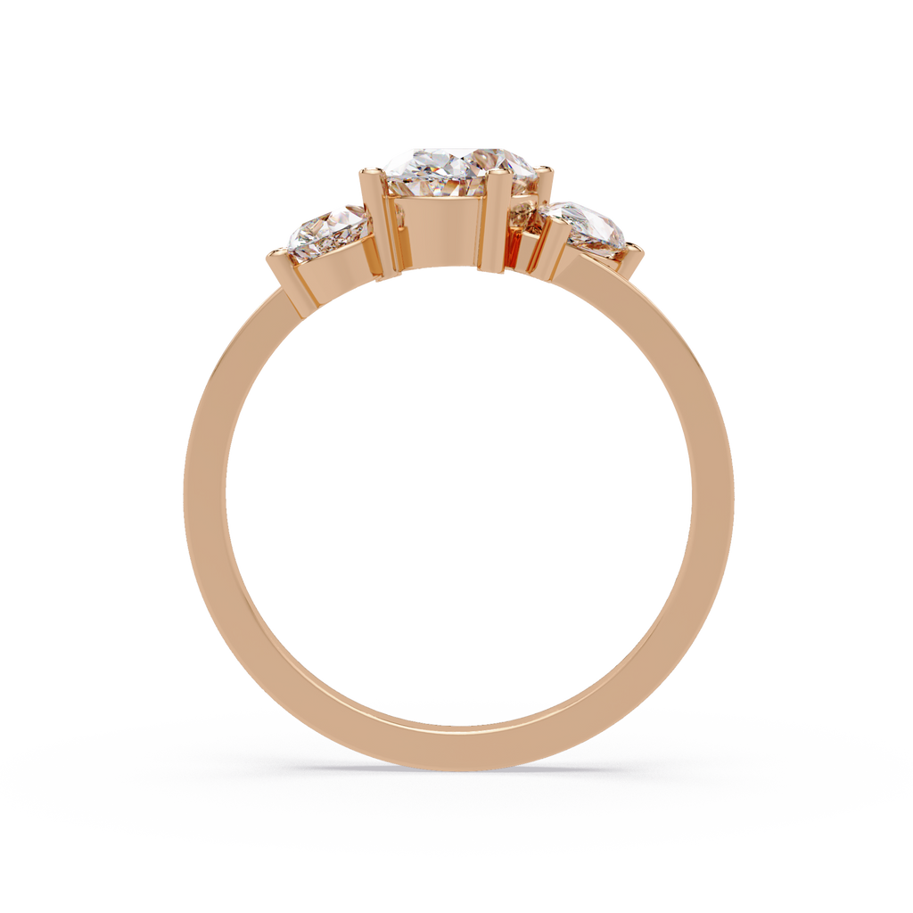 Oval & Pear Three Stone Diamond Engagement Ring