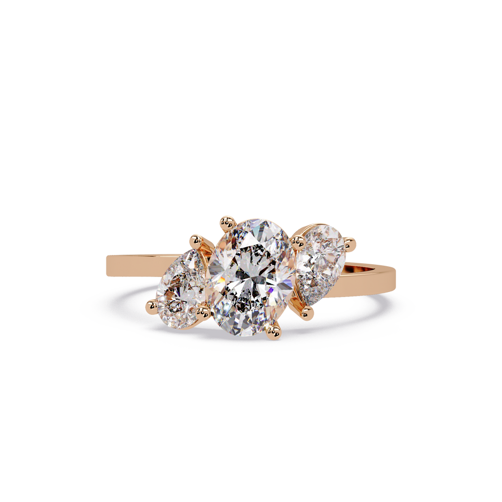 Oval & Pear Three Stone Diamond Engagement Ring