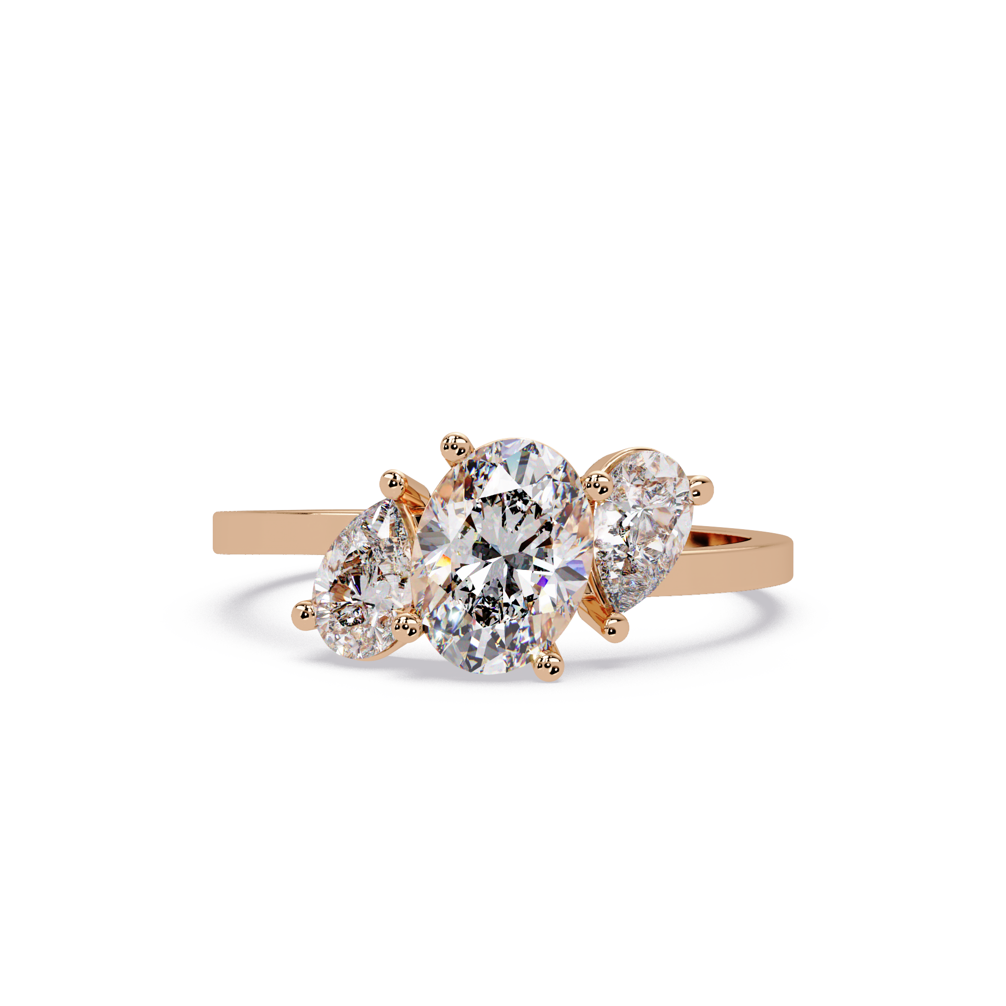 Oval & Pear Three Stone Diamond Engagement Ring