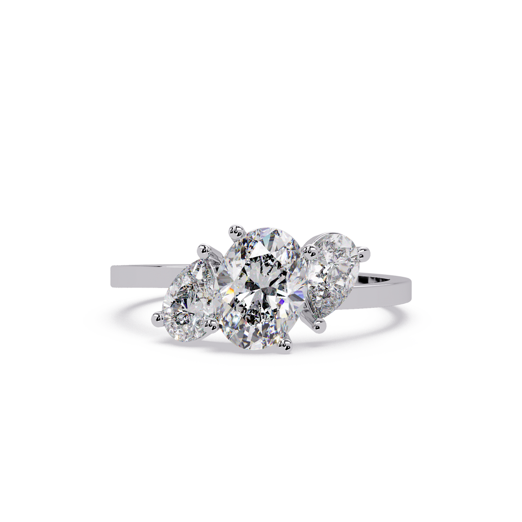 Oval & Pear Three Stone Diamond Engagement Ring