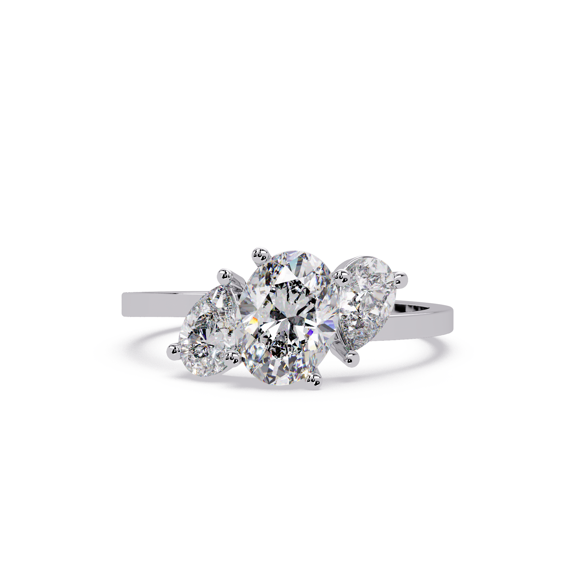 Oval & Pear Three Stone Diamond Engagement Ring