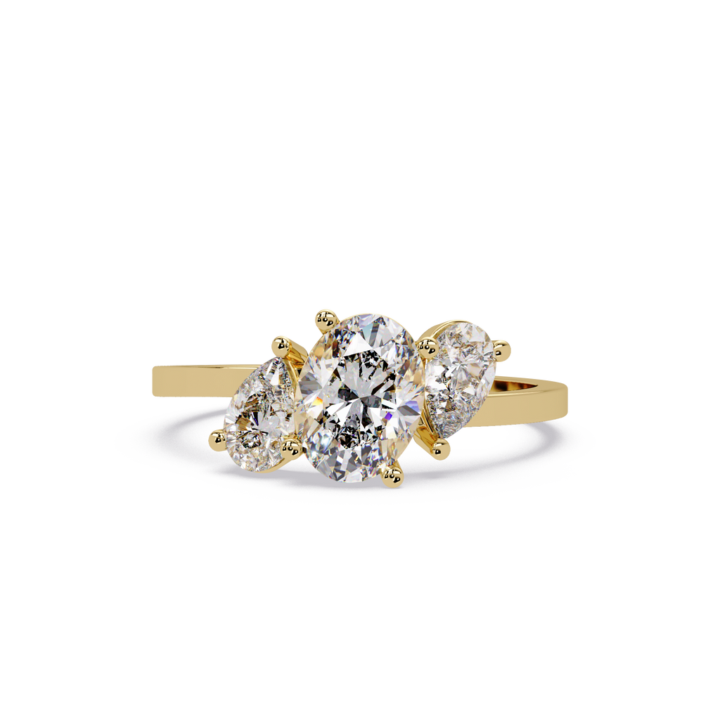 Oval & Pear Three Stone Diamond Engagement Ring