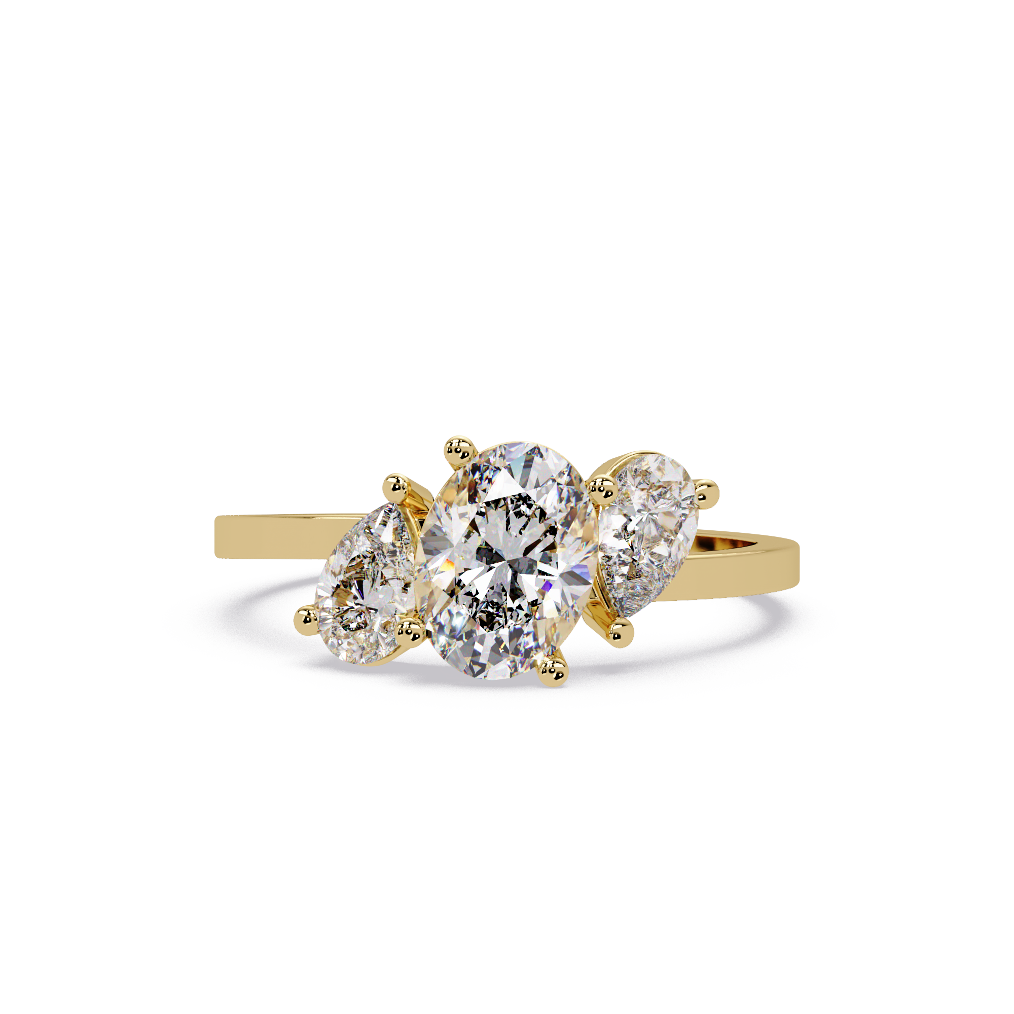 Oval & Pear Three Stone Diamond Engagement Ring