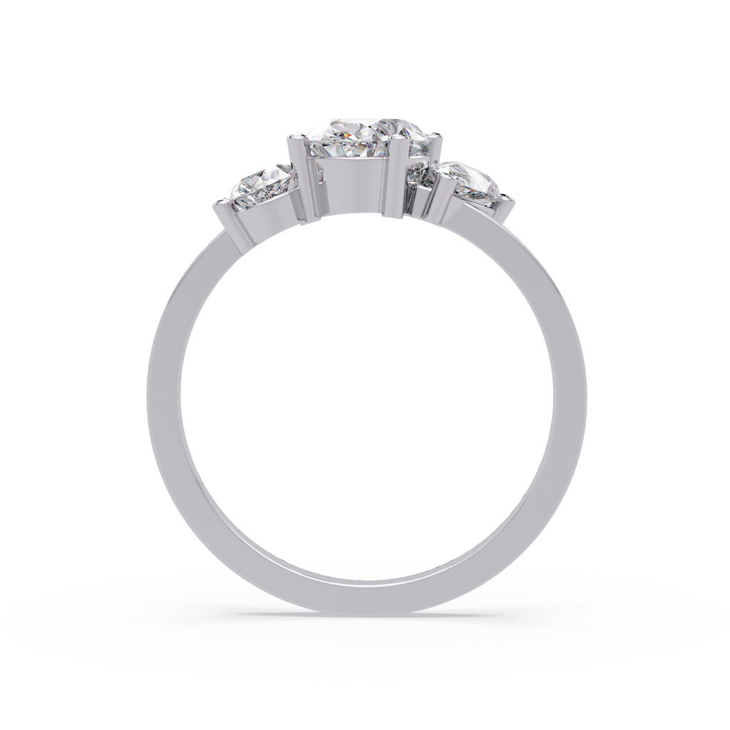 Oval & Pear Three Stone Diamond Engagement Ring