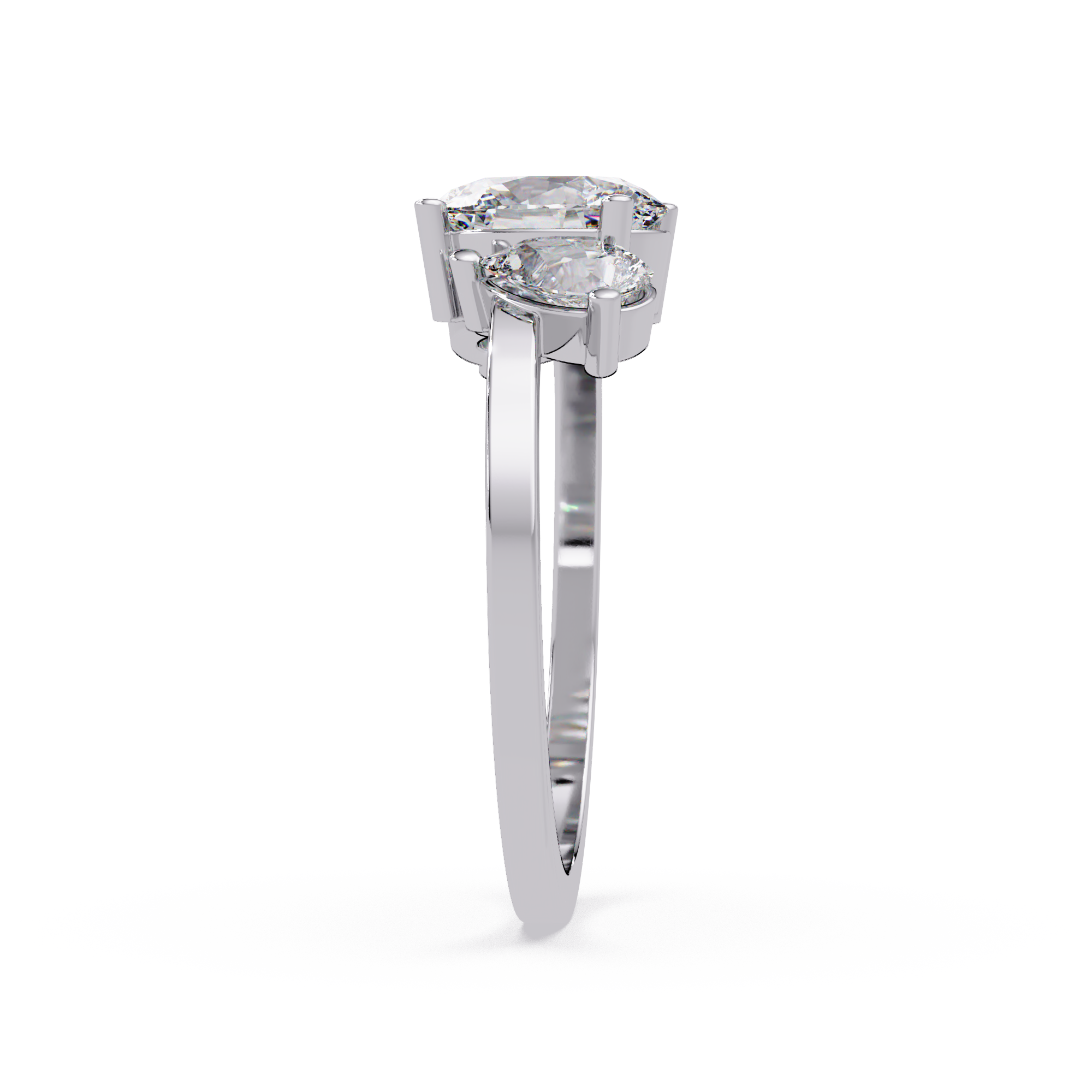 Oval & Pear Three Stone Diamond Engagement Ring
