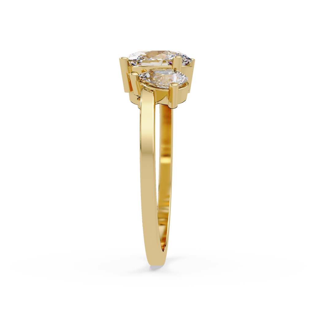 Oval & Pear Three Stone Diamond Engagement Ring