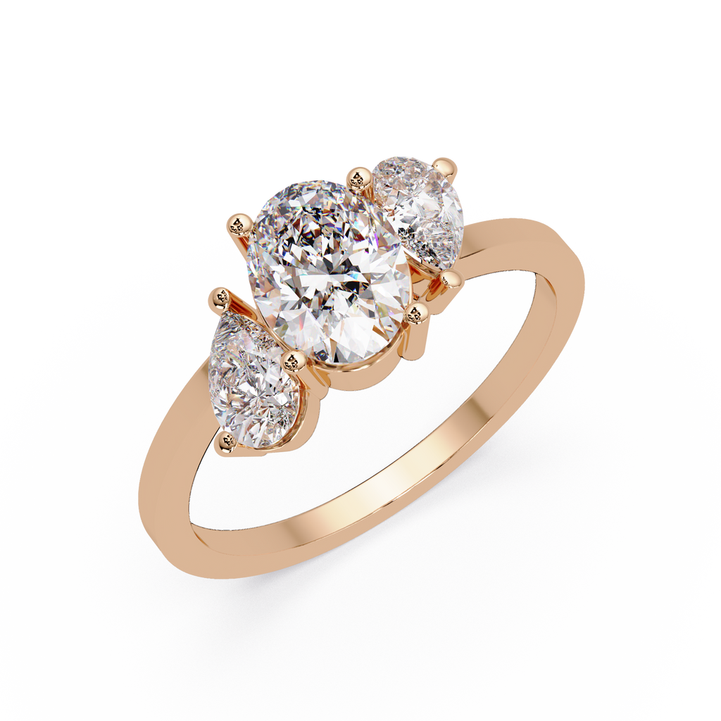Oval & Pear Three Stone Diamond Engagement Ring