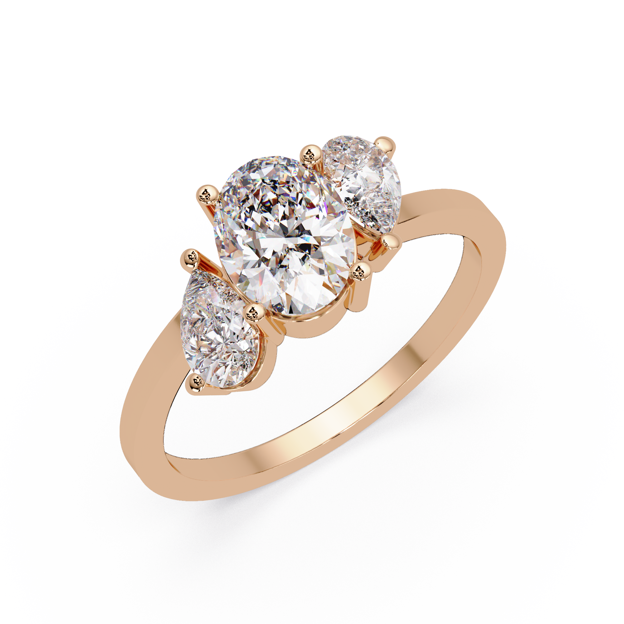 Oval & Pear Three Stone Diamond Engagement Ring