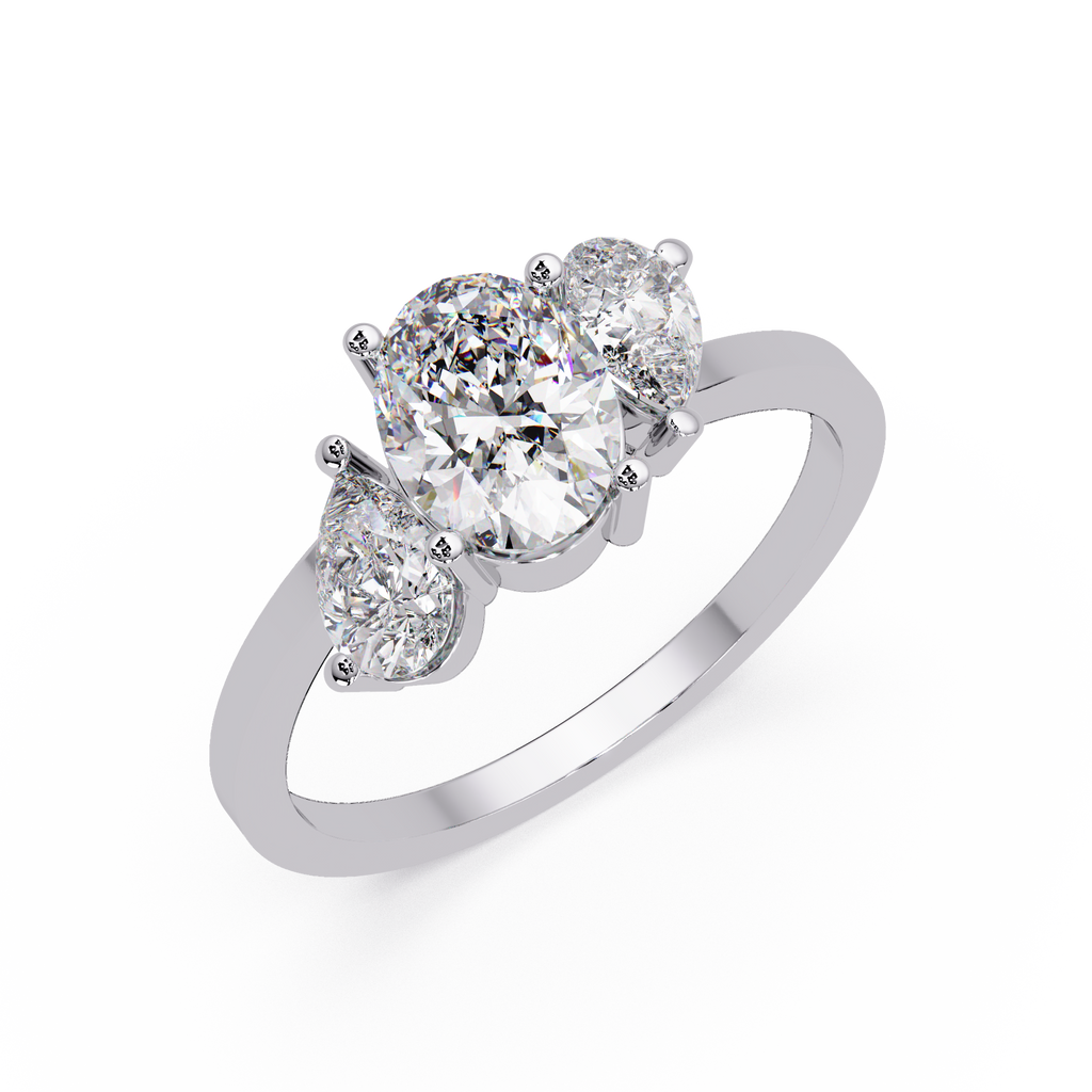 Oval & Pear Three Stone Diamond Engagement Ring