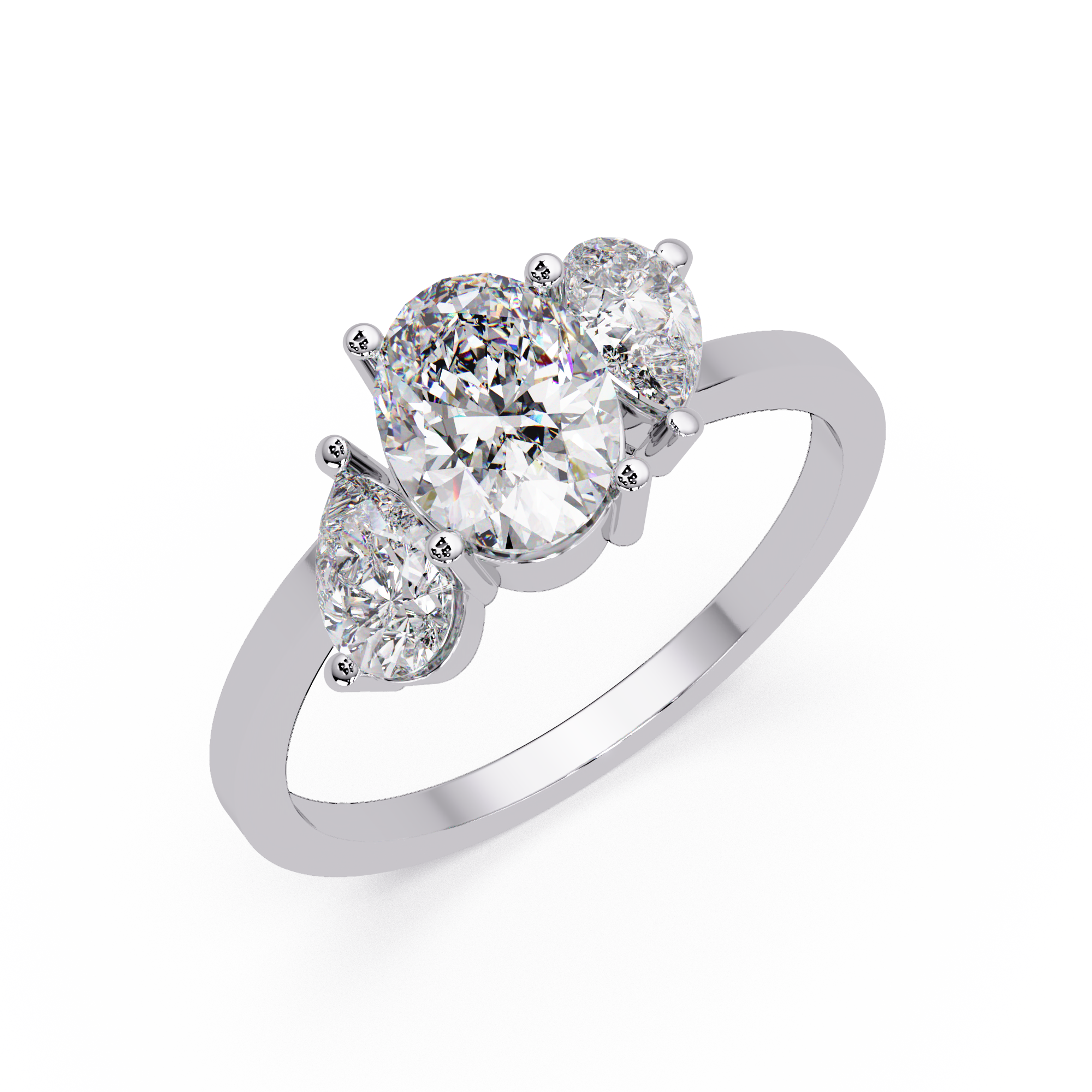 Oval & Pear Three Stone Diamond Engagement Ring