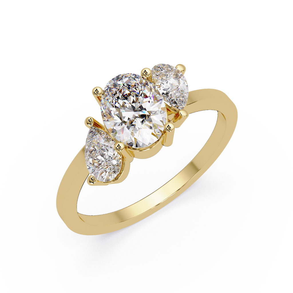 Oval & Pear Three Stone Diamond Engagement Ring