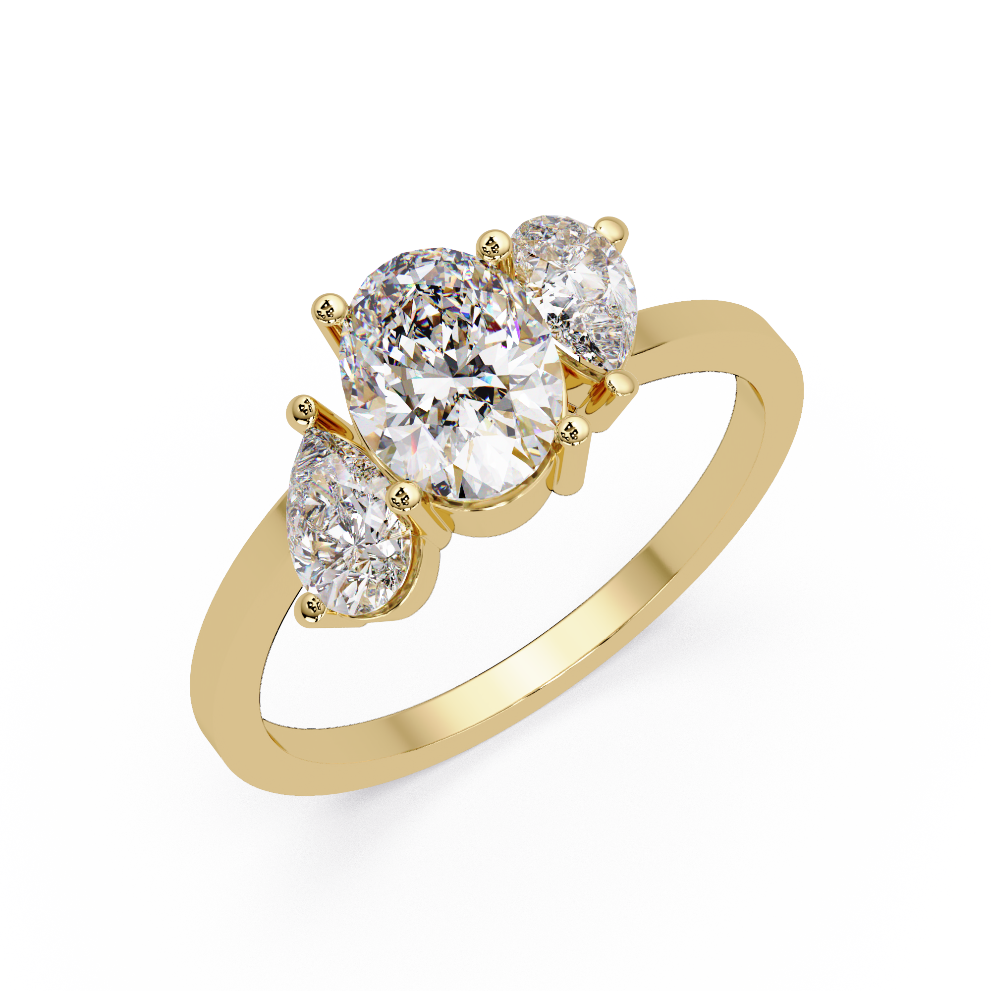 Oval & Pear Three Stone Diamond Engagement Ring