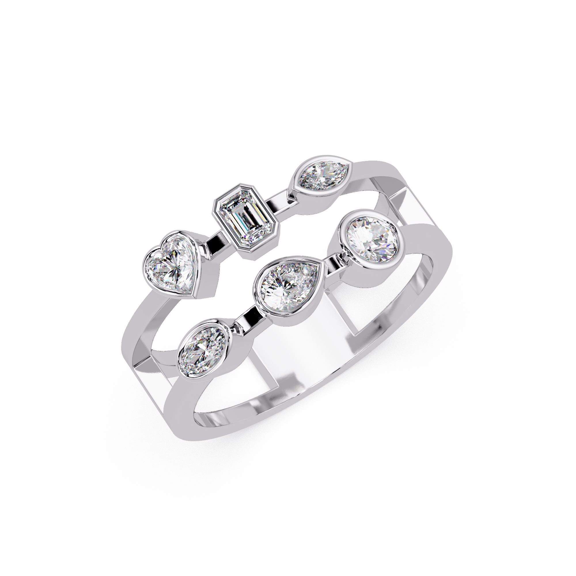 Multi Shape Diamond Open Ring