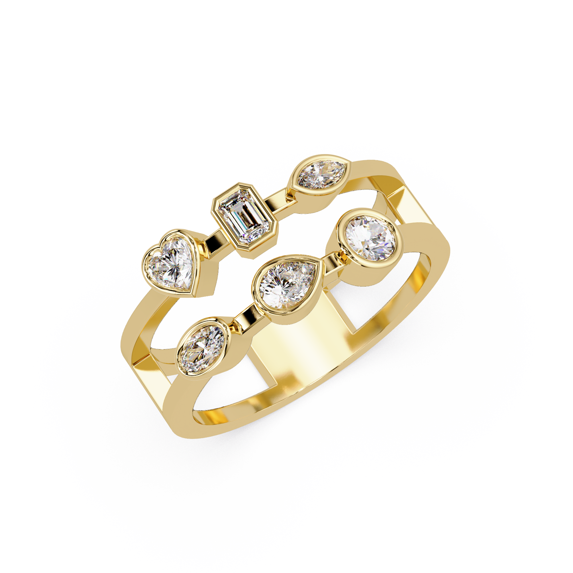 Multi Shape Diamond Open Ring