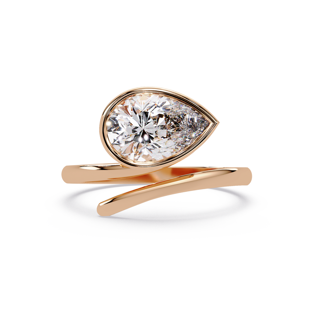 Pear Cut Bezel Solitaire Open Wrap Ring